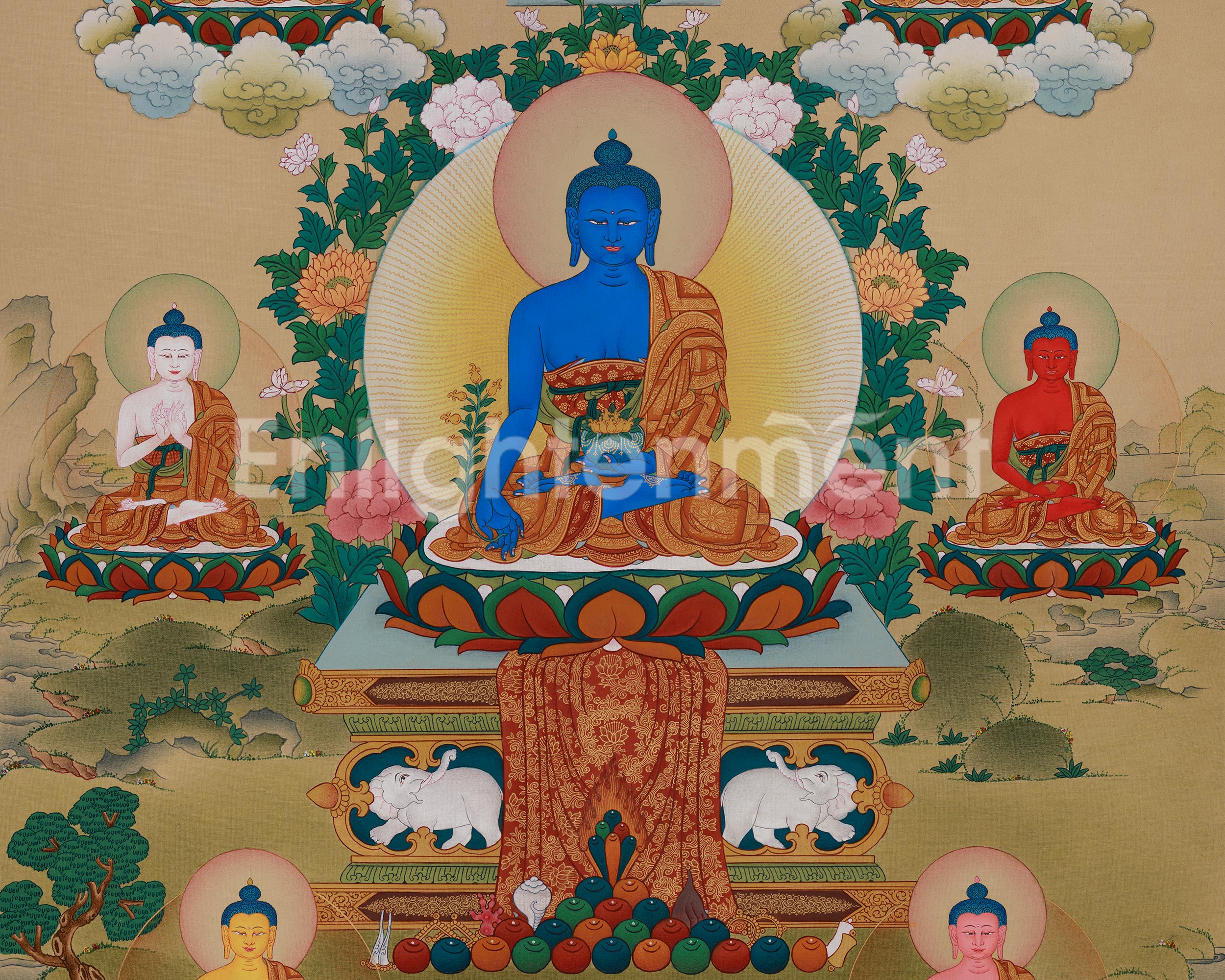 Asta Medicine Buddha Thangka | Sacred Eight Medicine Buddhas Healing Artwork
