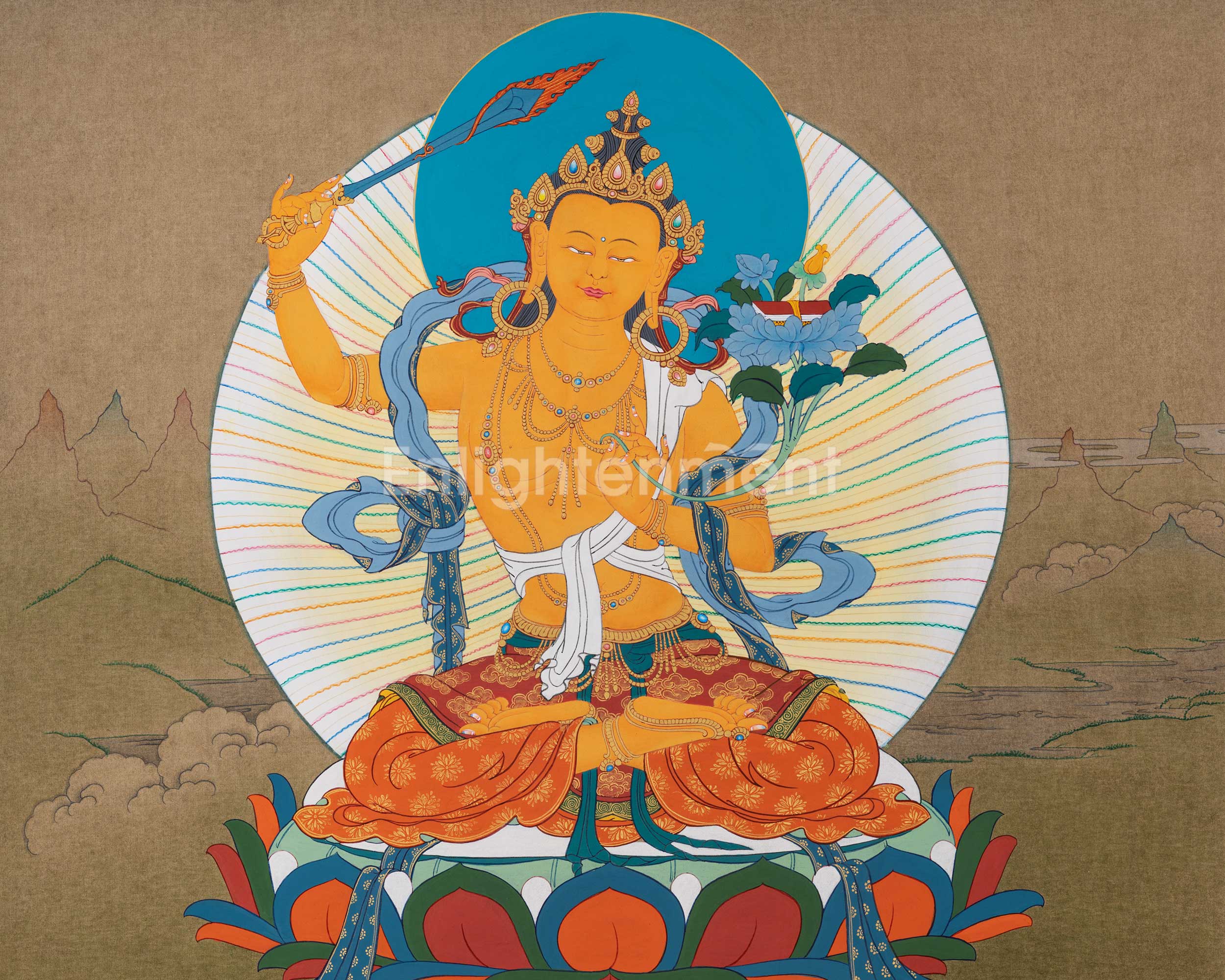 Manjushri, A Traditional Karma Gadri Thangka of Wisdom Buddha