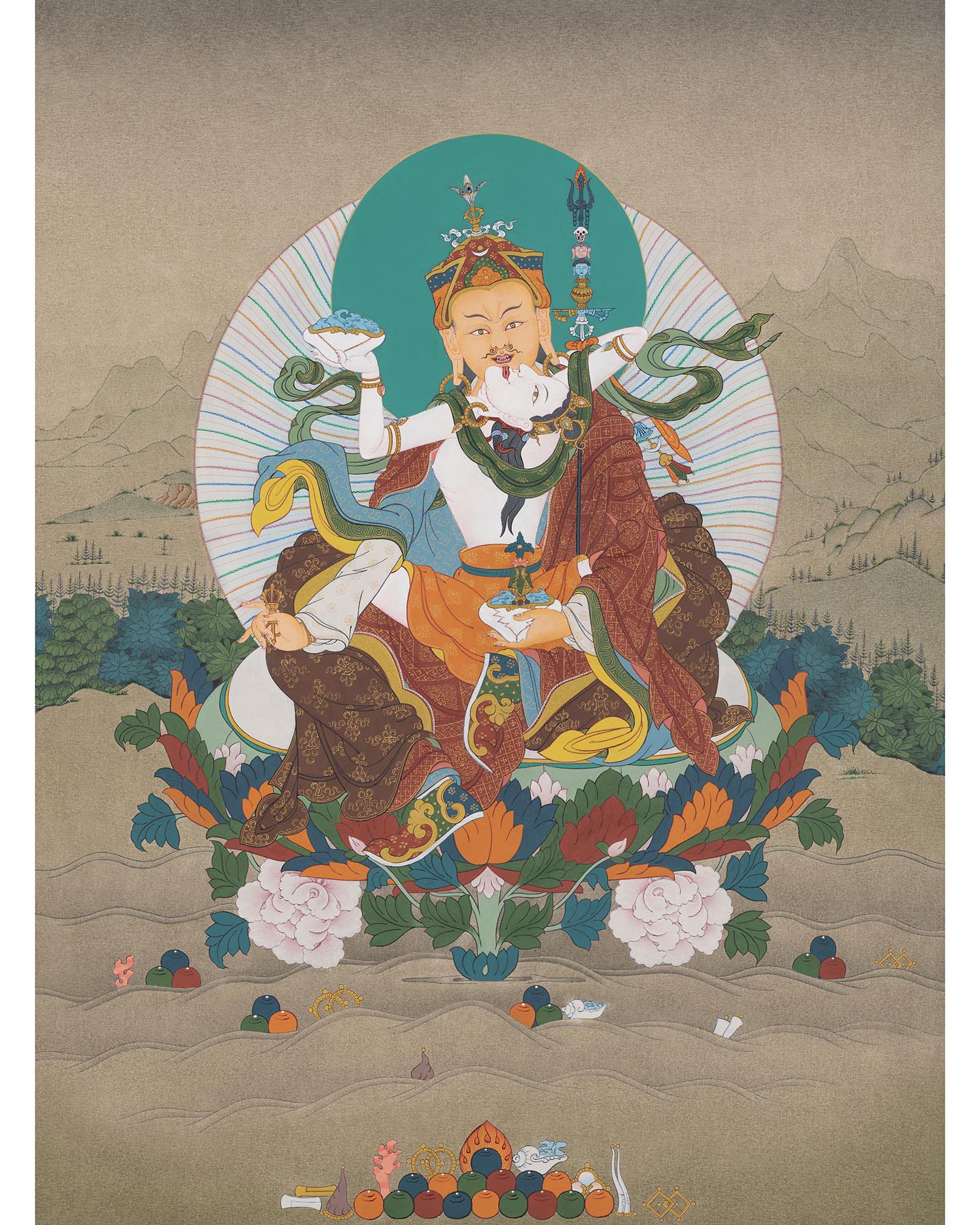 Guru Rinpoche With Consort Thangka | Padmasambhava With Consort Thangka