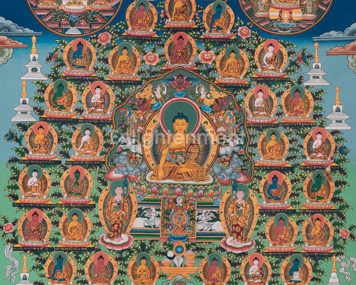 Tibetan 35 Buddhas Thangka | Hand-Painted Himalayan Buddhist Art
