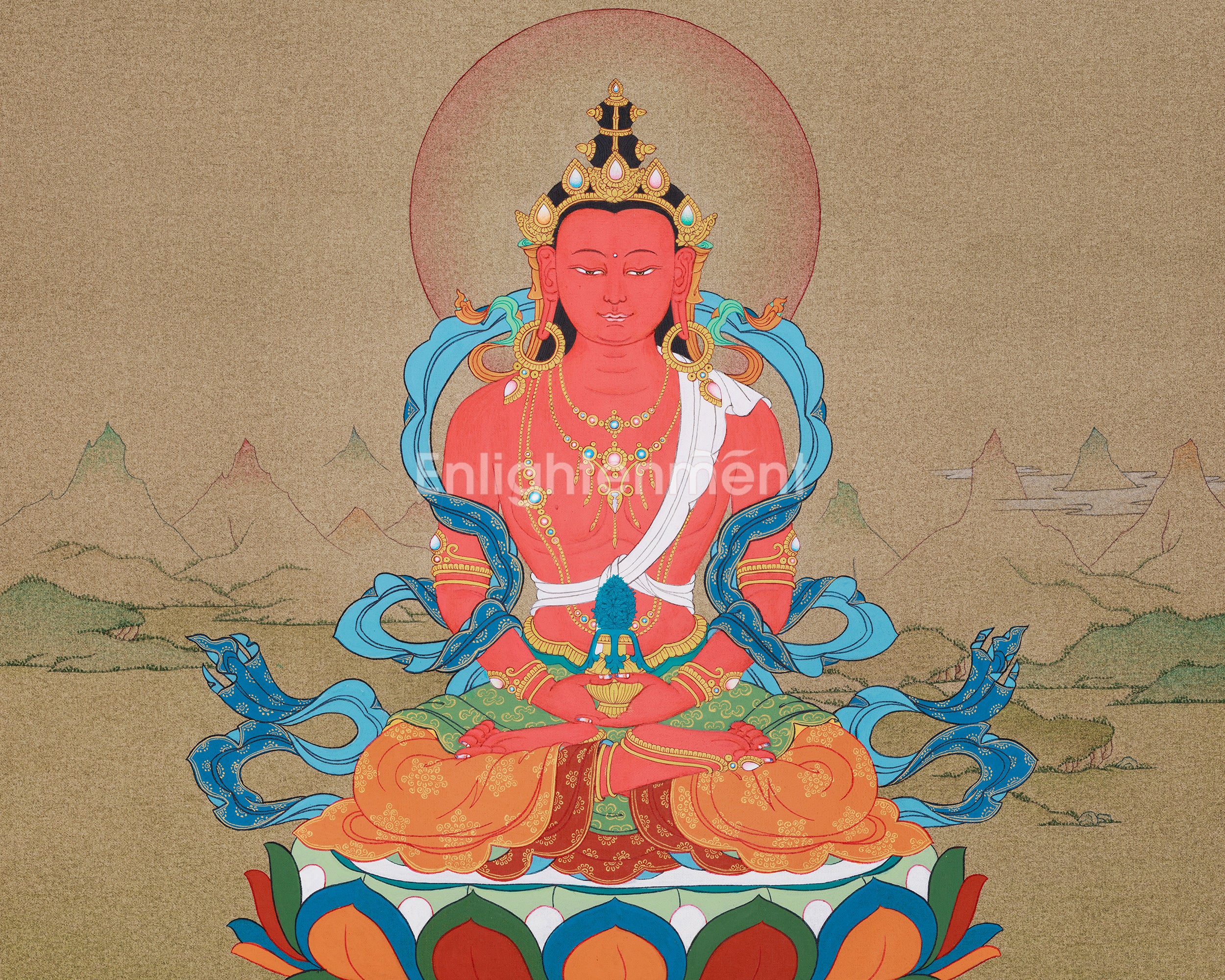 Thangka of Amitayus, Buddha of Infinite Light | Tibetan Art of Long Life and Healing