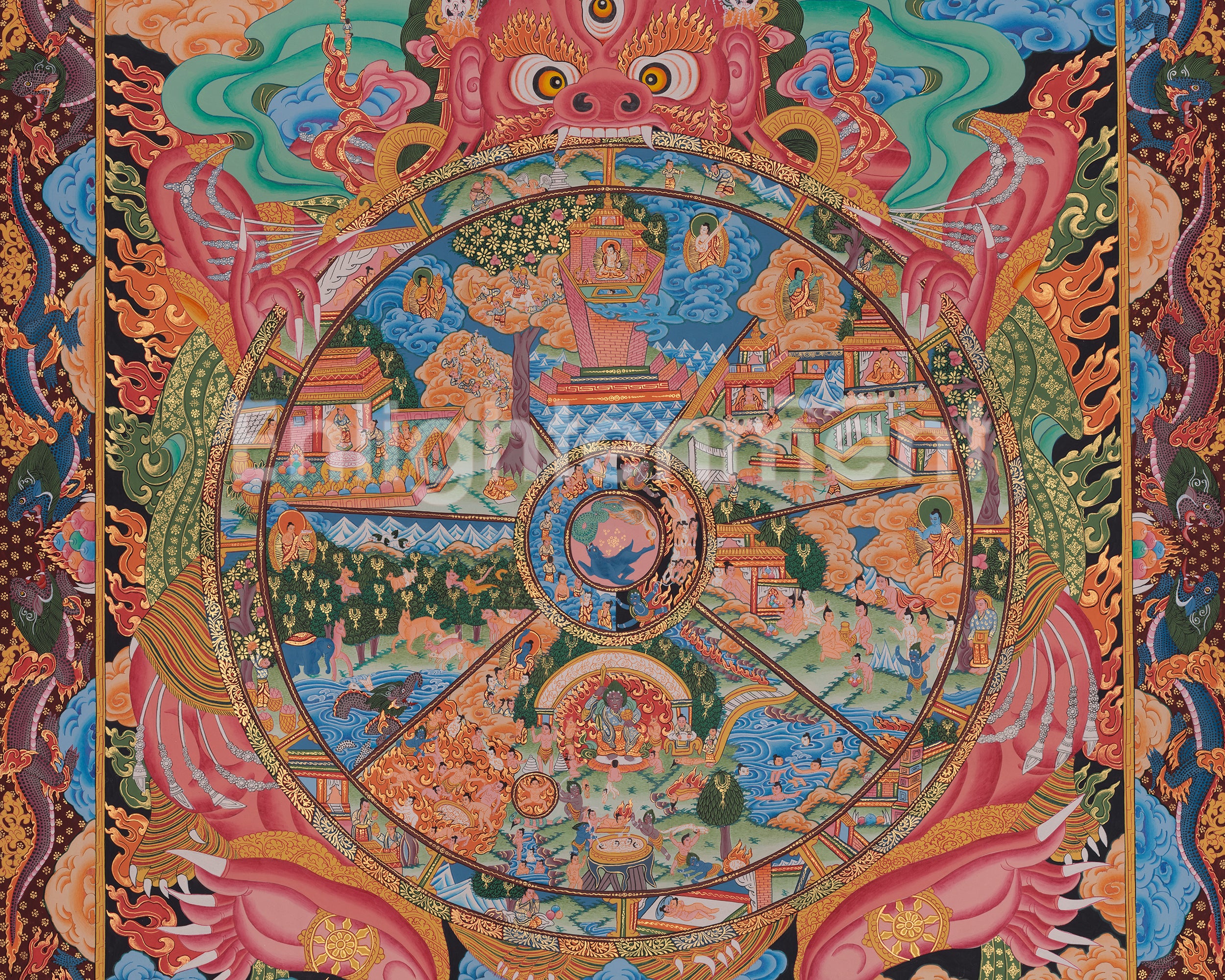Wheel of Life Art | Bhavachakra Thangka | Buddhist Realms Painting