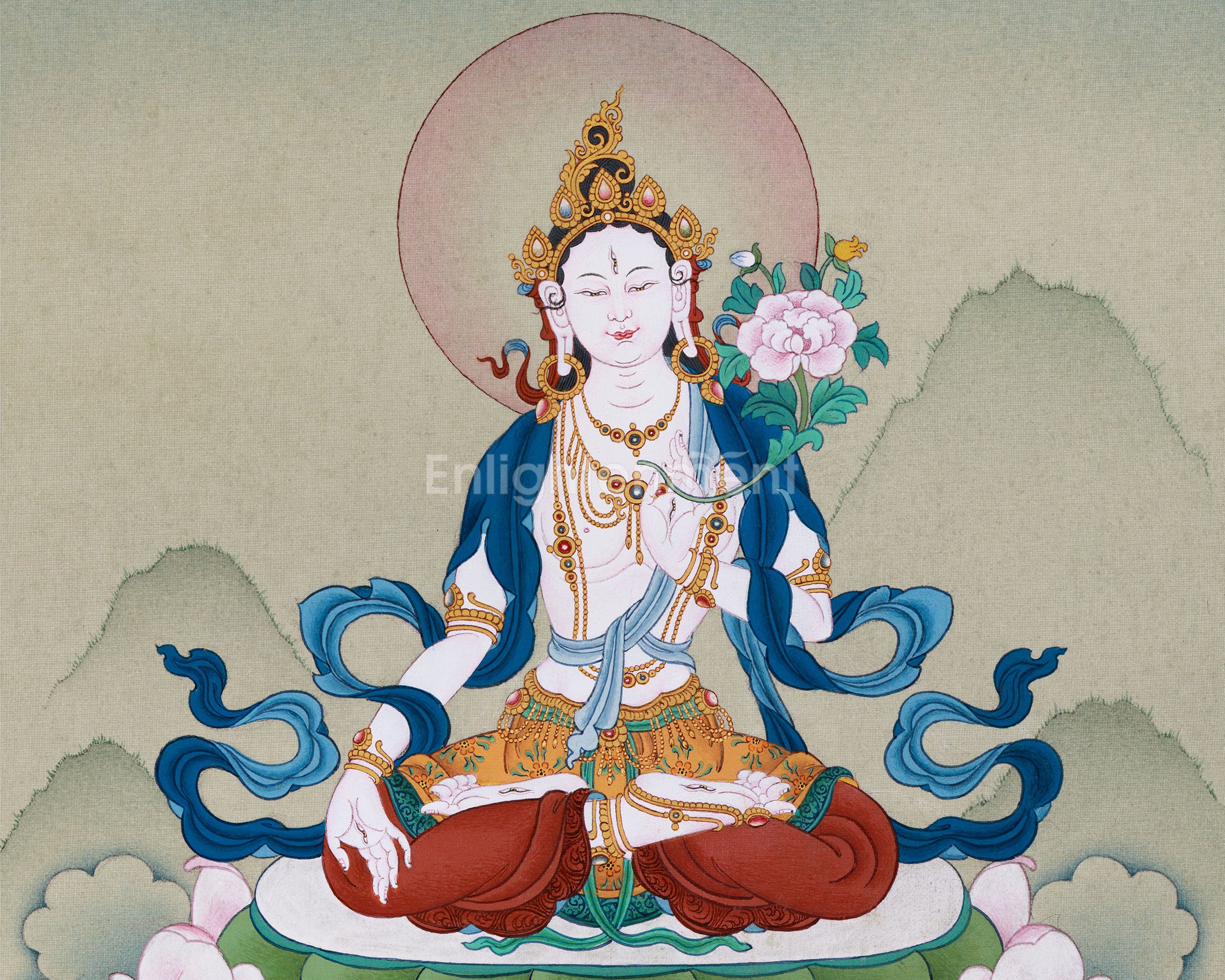 Magnificent Seven-Eyed White Tara Thangka | Vision of Compassion and Enlightenment