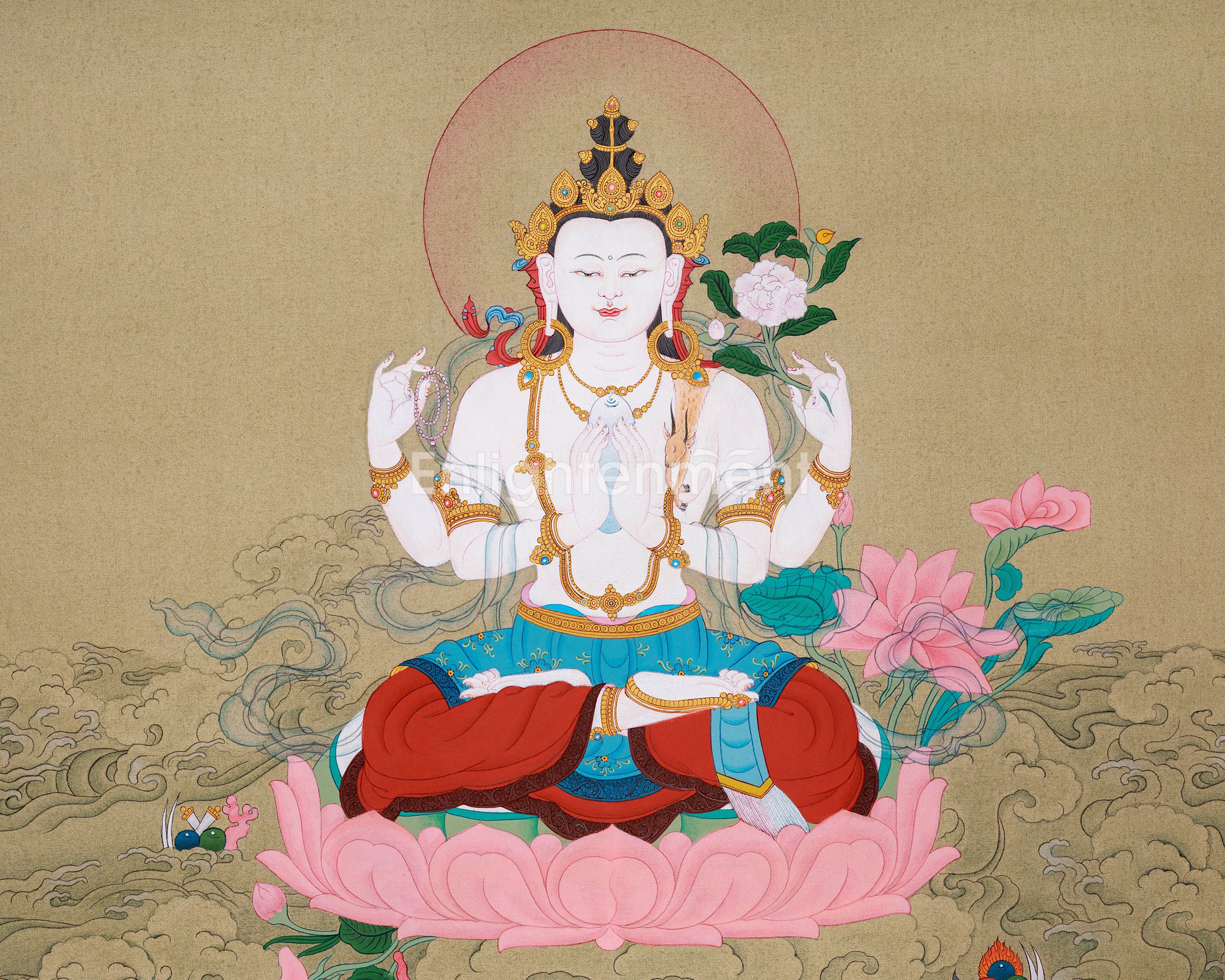 Avalokiteshvara Chenresig Thangka | Hand-painted Thangka on Cotton Canvas
