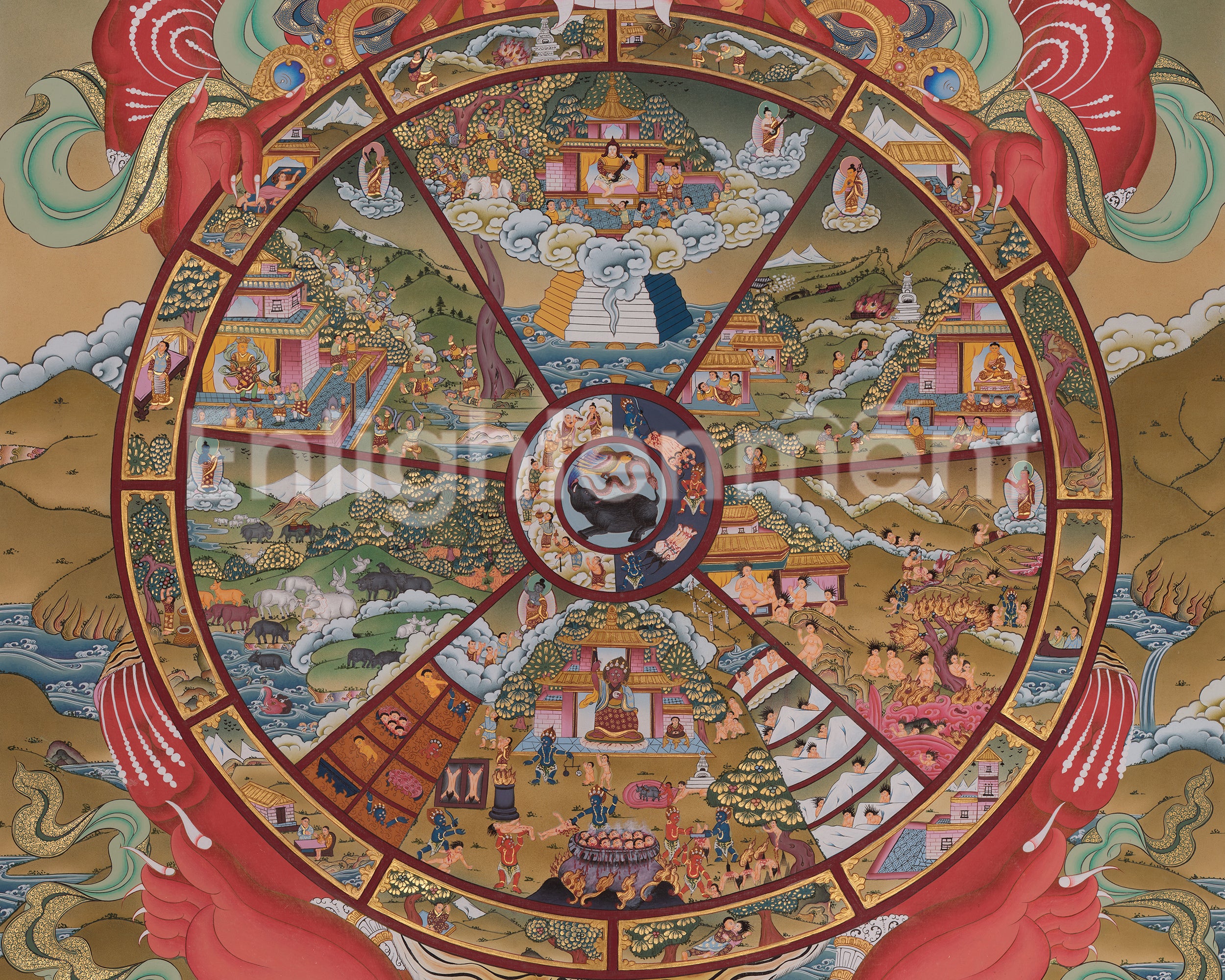 Samsara Wheel of Life Thangka | Tibetan Buddhist Painting of Karma and Rebirth