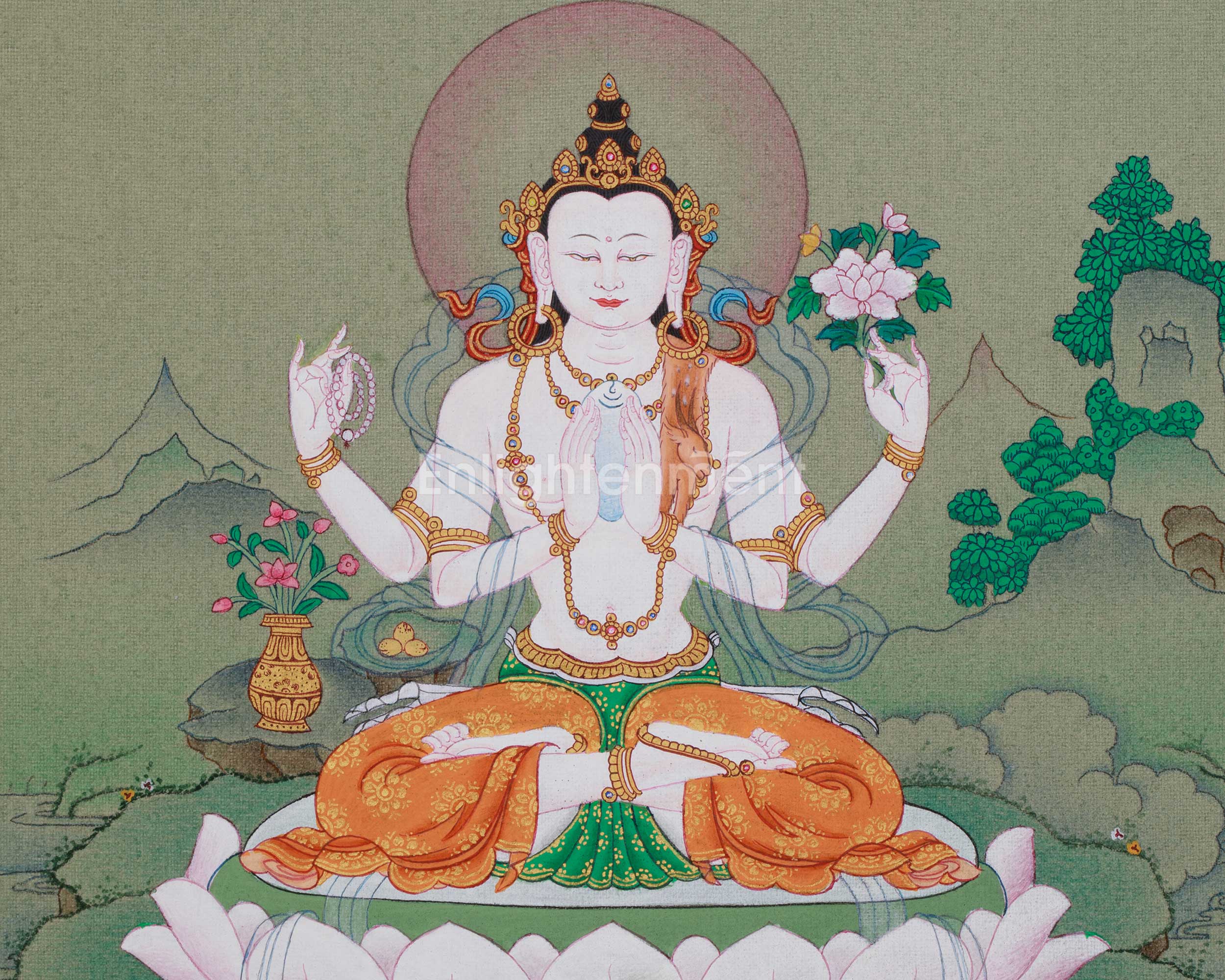 Spiritual Chenrezig Thangka | A Divine Representation of Compassion and Love