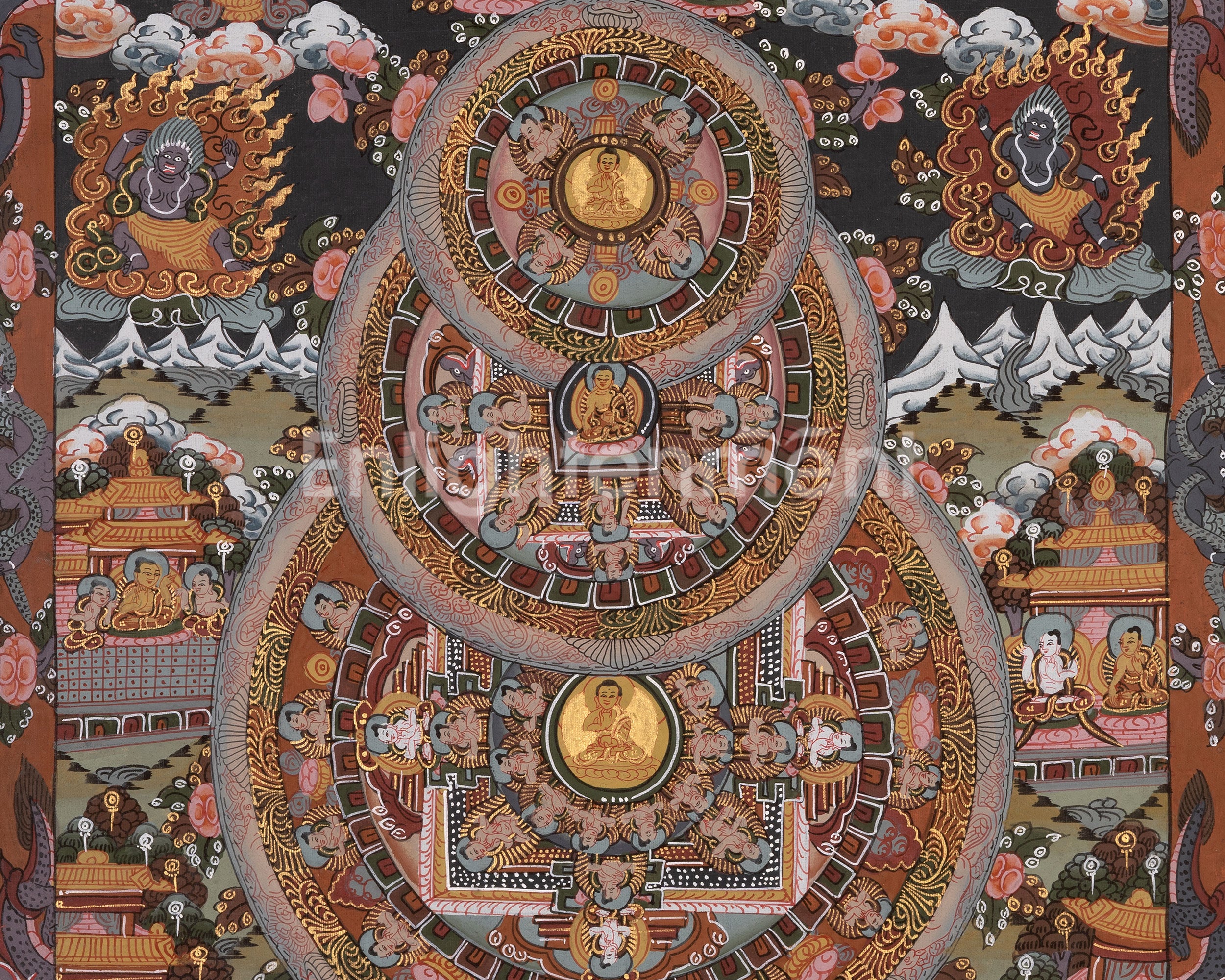 Three Wheel Mandala | Dipankara, Shakyamuni & Maitreya Buddha Art