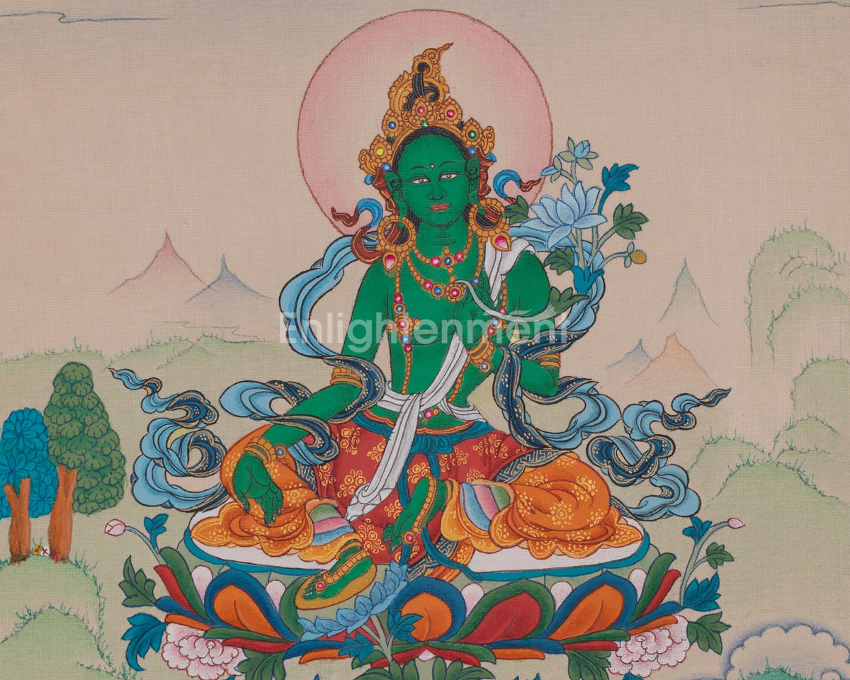 Hand-painted Green Tara Artwork | Shyama Tara | Compassion Deity