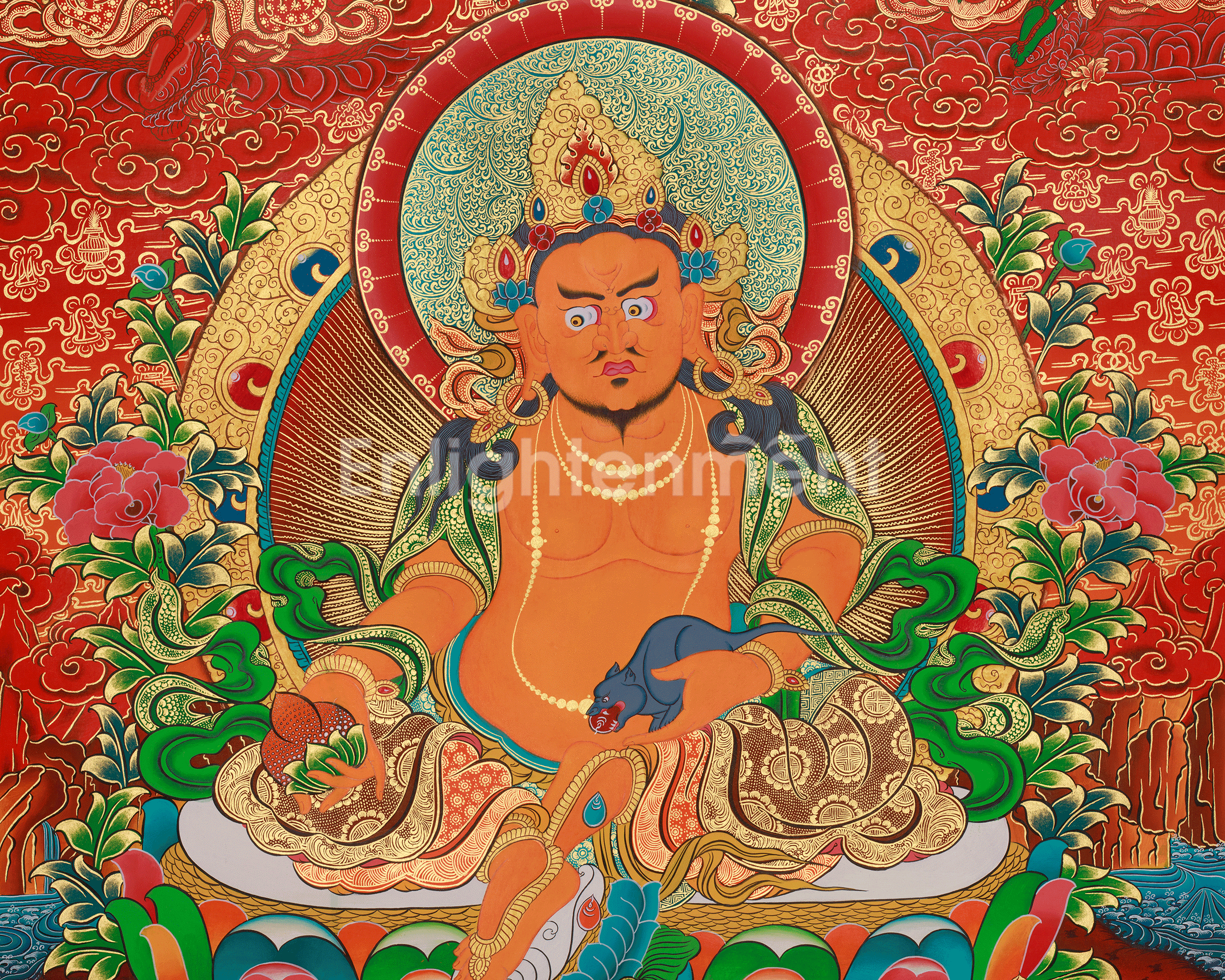 Traditional Five Dzambhala Thangka | Prosperity, Protection, and Abundance Deity
