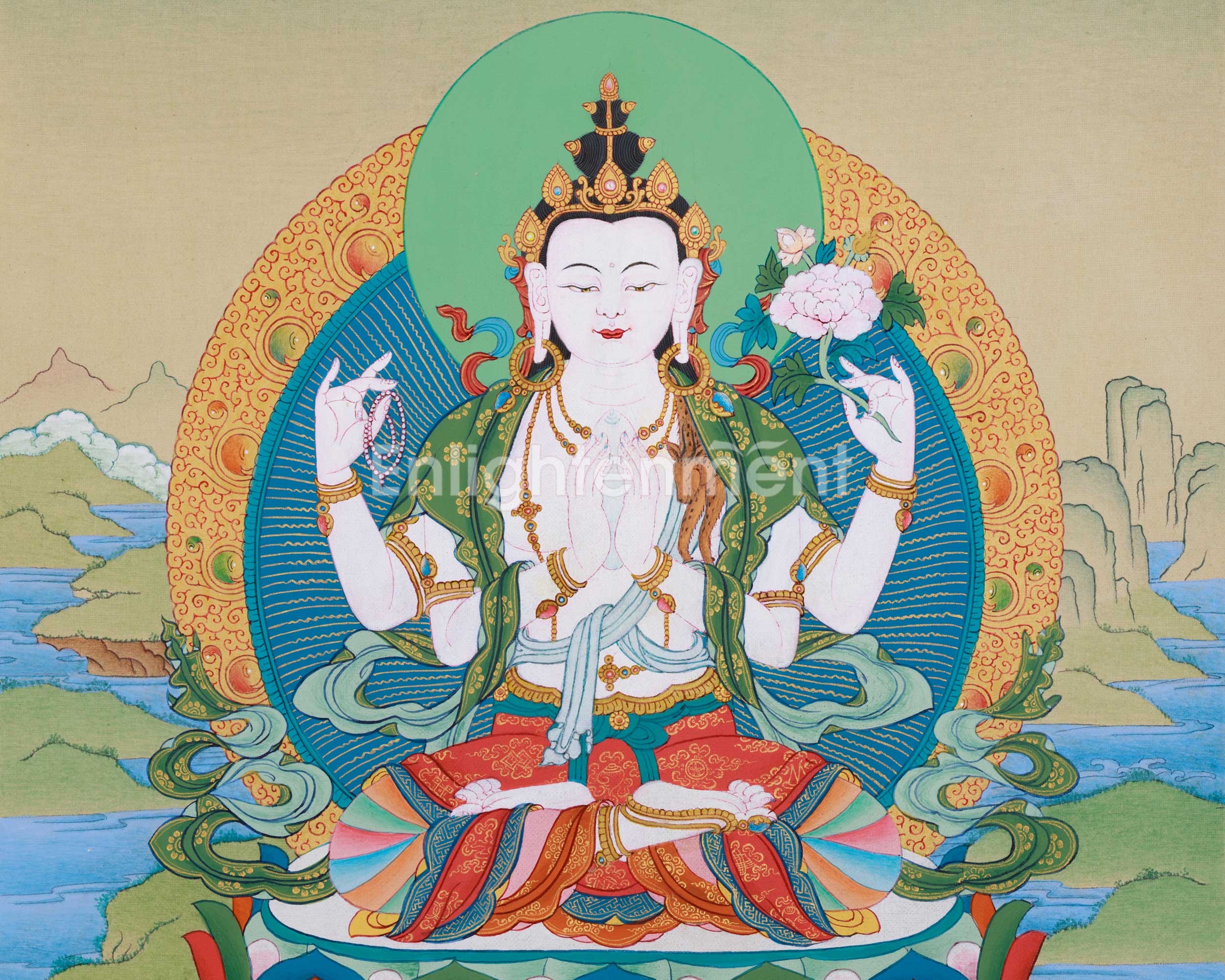 Small Chenresig Thangka in 24K Gold