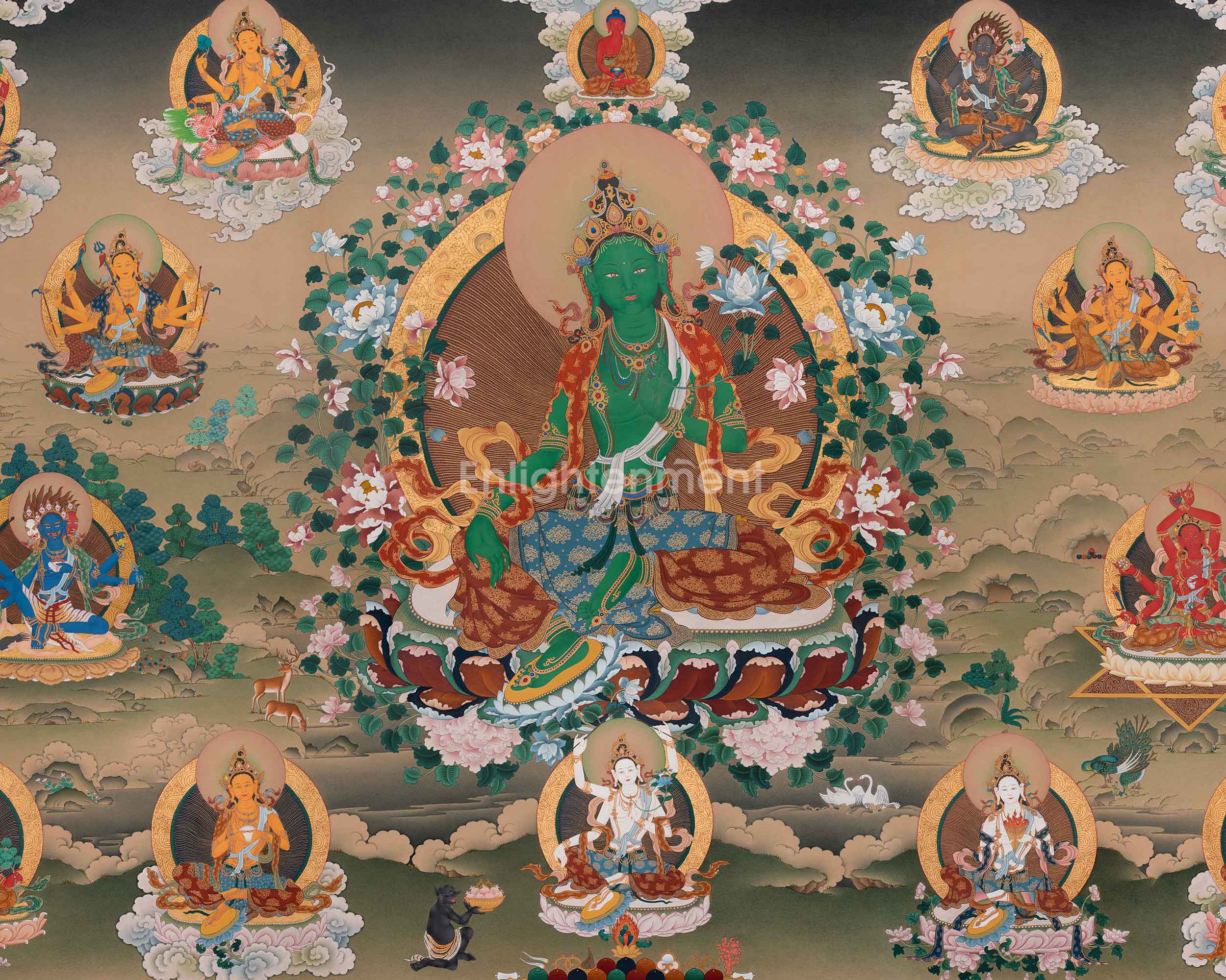 21 Tara Buddhist Art | Compassion and Healing Thangka | Shyama Tara