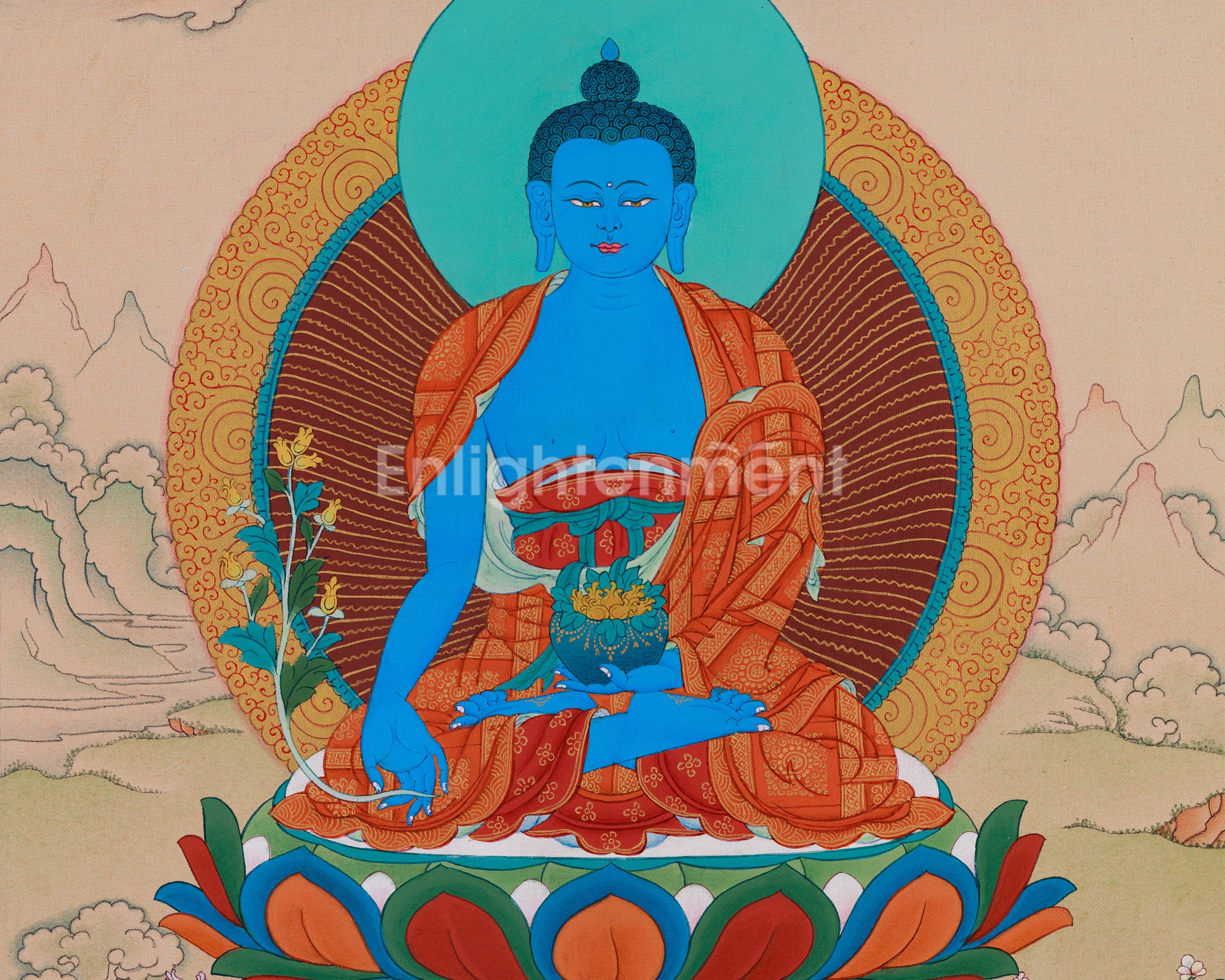 Tibetan Blue Bhaisajyaguru Thangka | Medicine Buddha For Healing