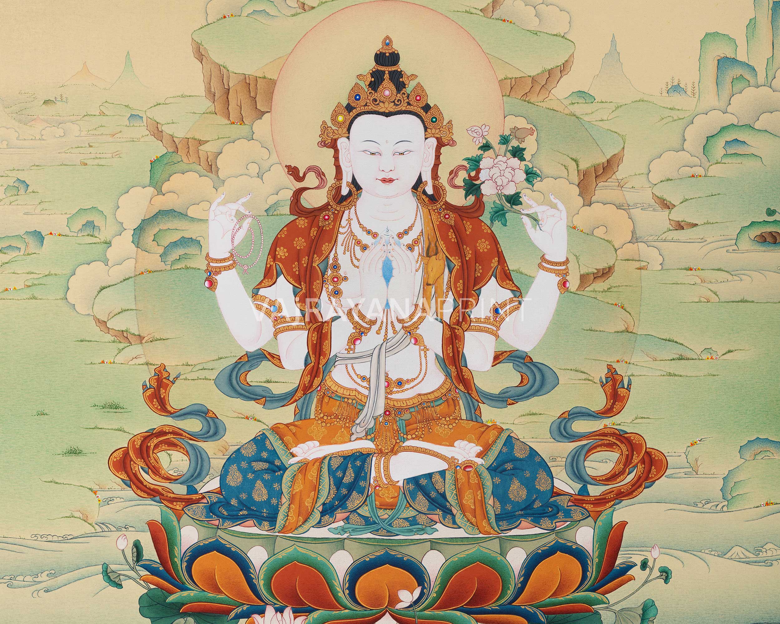 Chenrezig Thangka Print | Bodhisattva Canvas Print With High-Quality Giclee