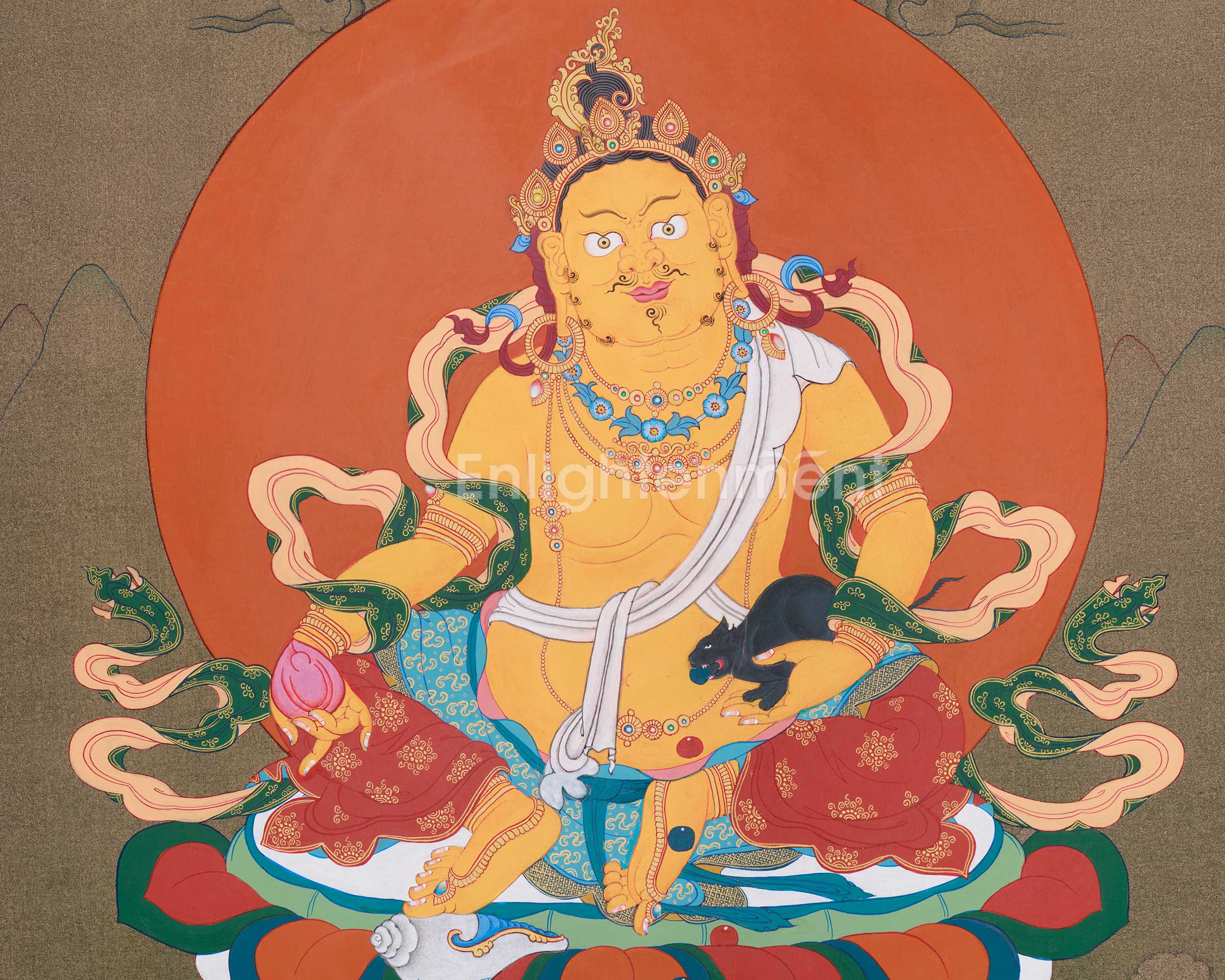 Exquisite Sacred Thangka of Dzambhala | Spiritual Generosity and Protection