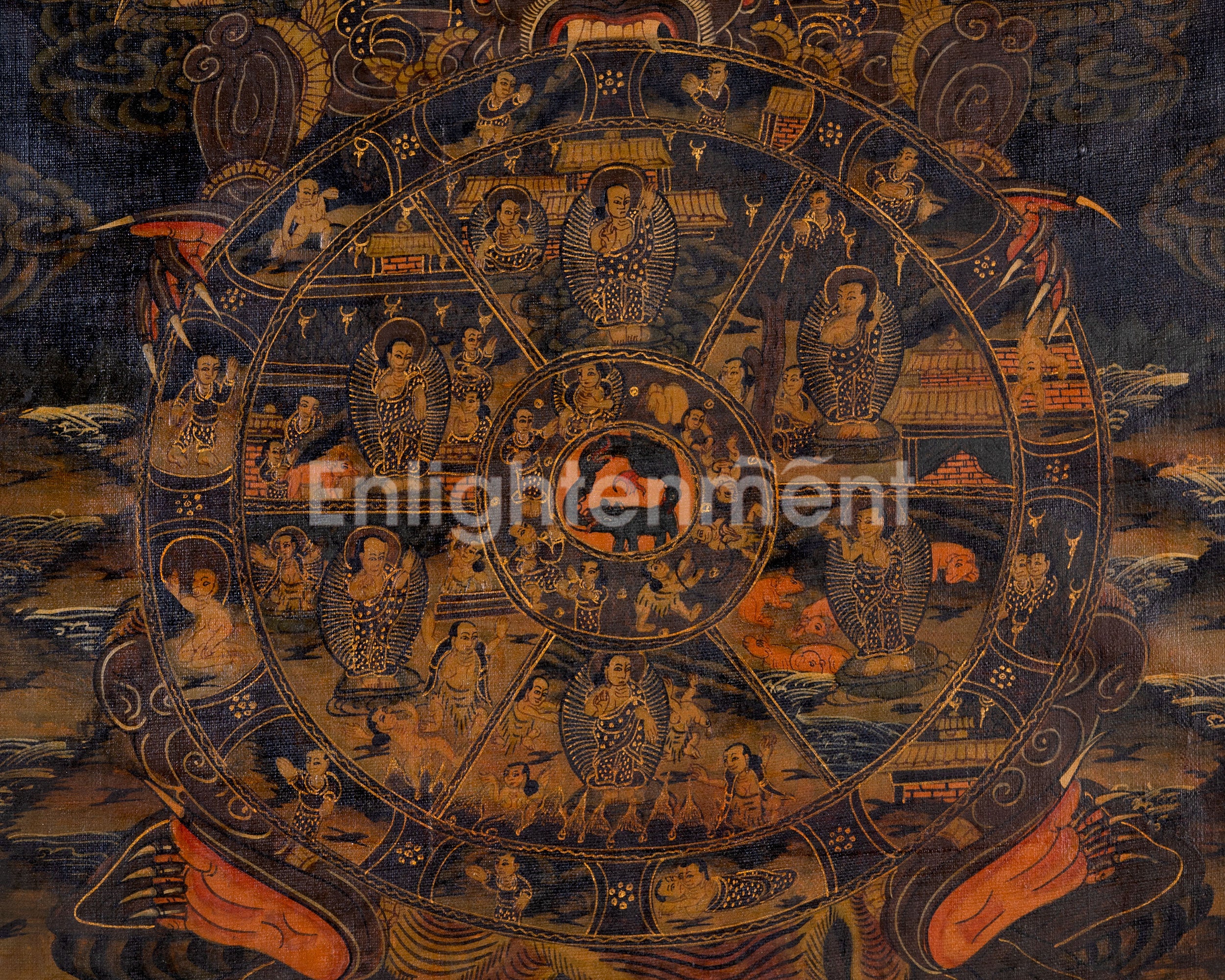 Oil Varnished Wheel Of Life | Traditional Buddhist Thangka | Wall Decors
