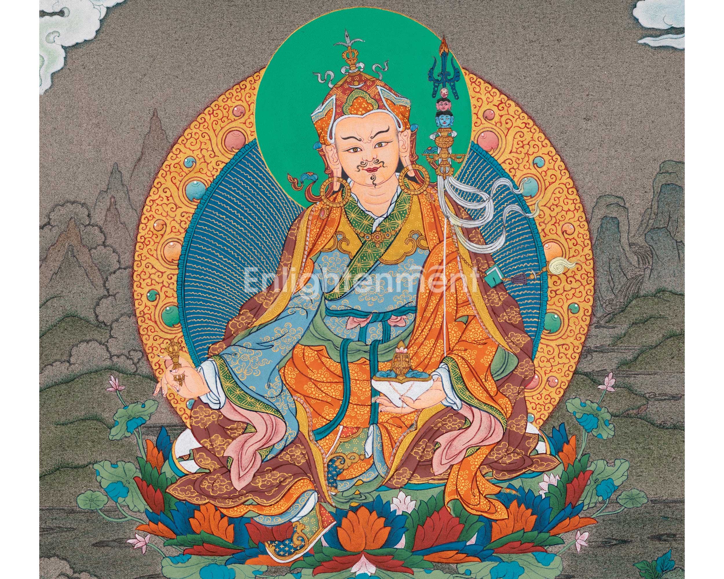 Guru Rinpoche Thangka: 24K Gold Painting