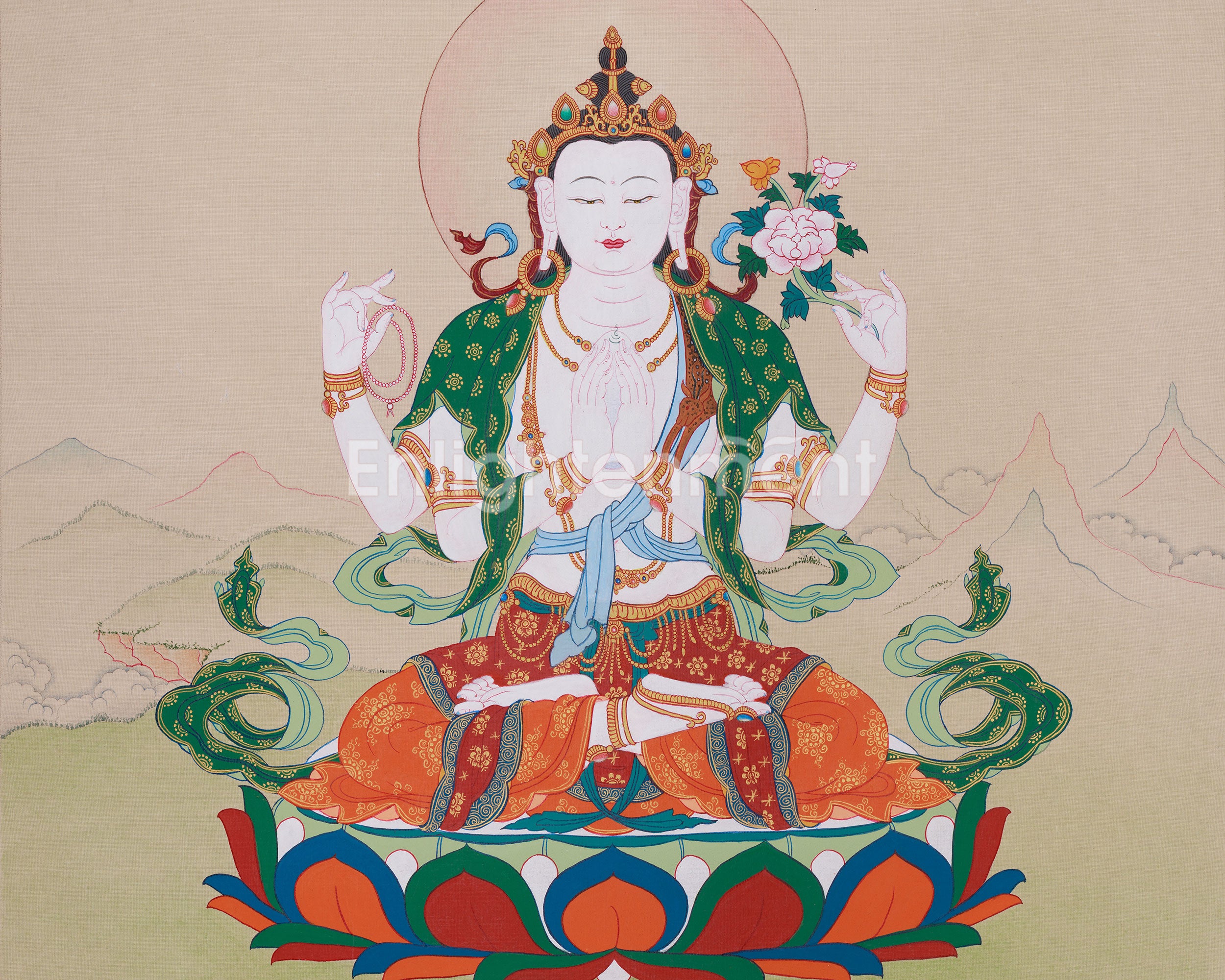 Himalayan Four-Armed Chenrezig Thangka | Protector of All Beings