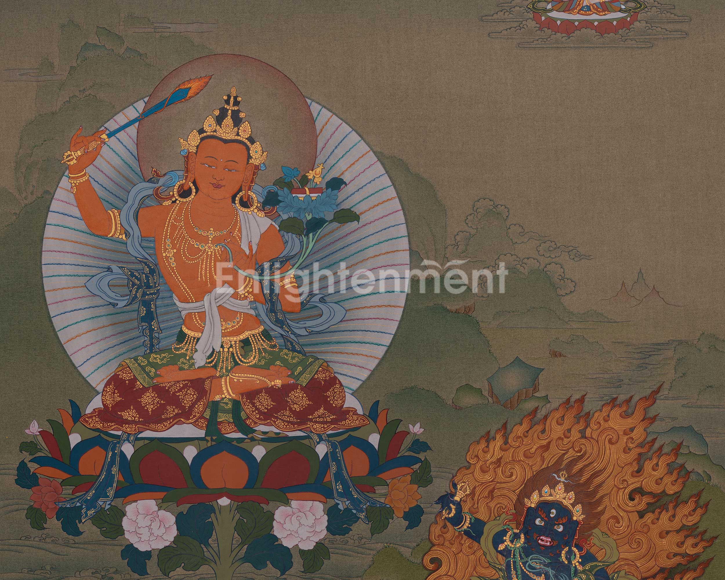 Manjushri With Chenrezig And Vajrapani Art | Wisdom, Compassion, And Power