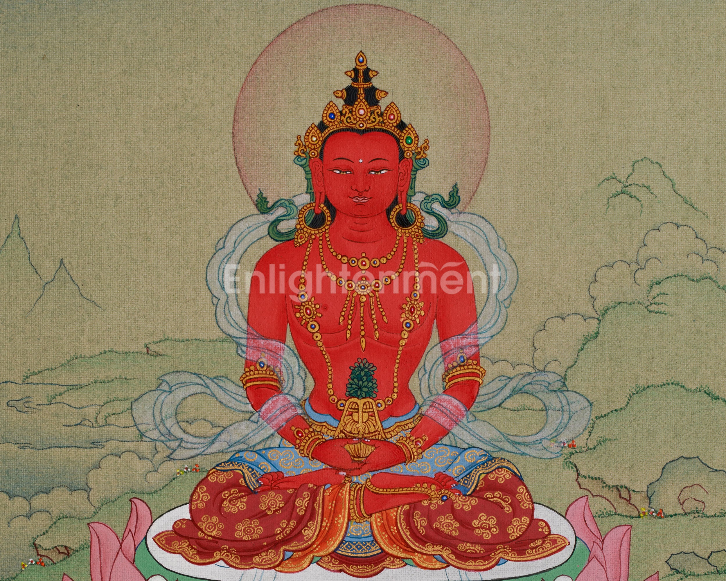 Compact Thangka of Amitayus Buddha | Red Buddha of Long Life