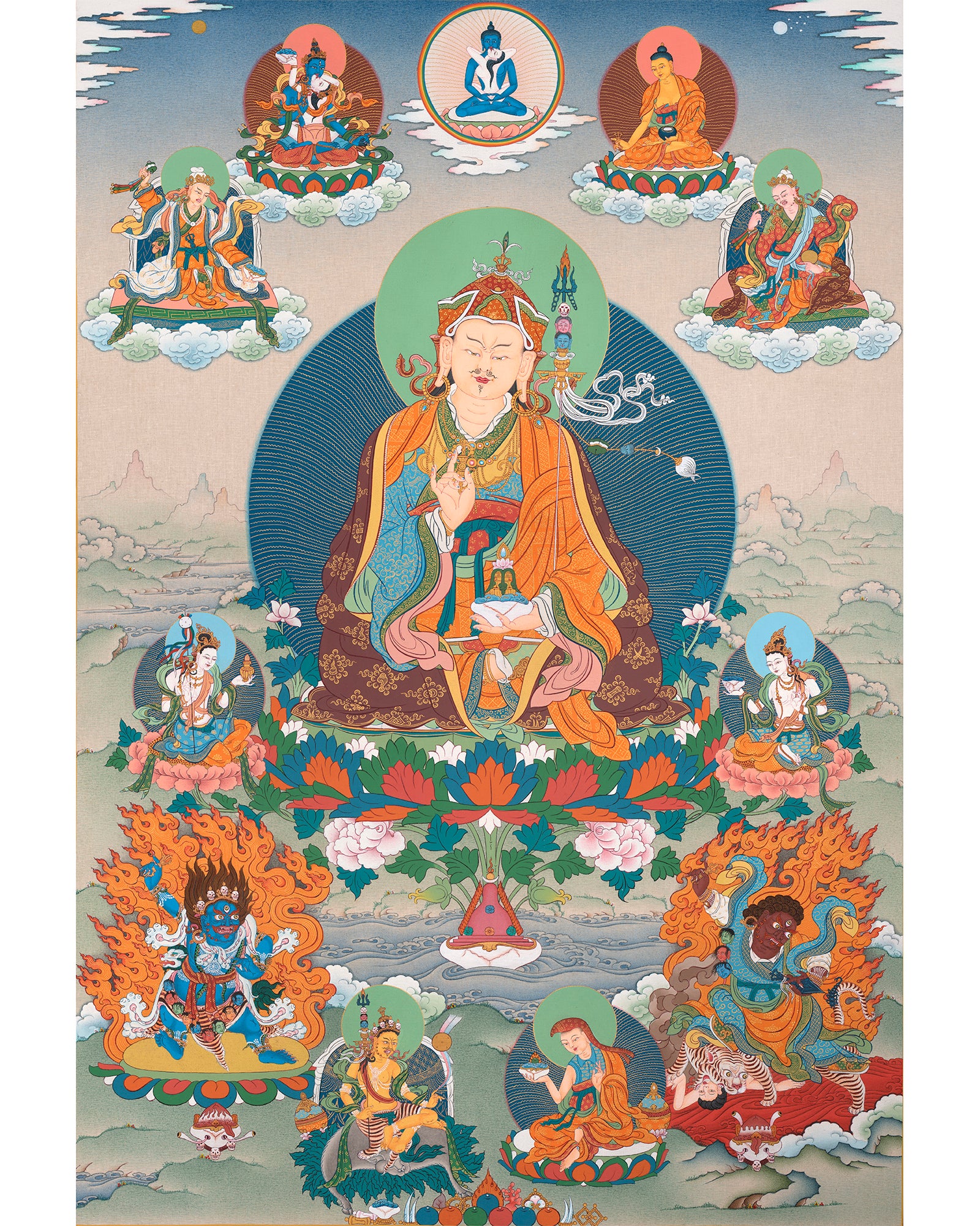 Padmasambhava Thangka | Eight Manifestation of Guru Rinpoche | Himalayan Tibetan Thangka Painting