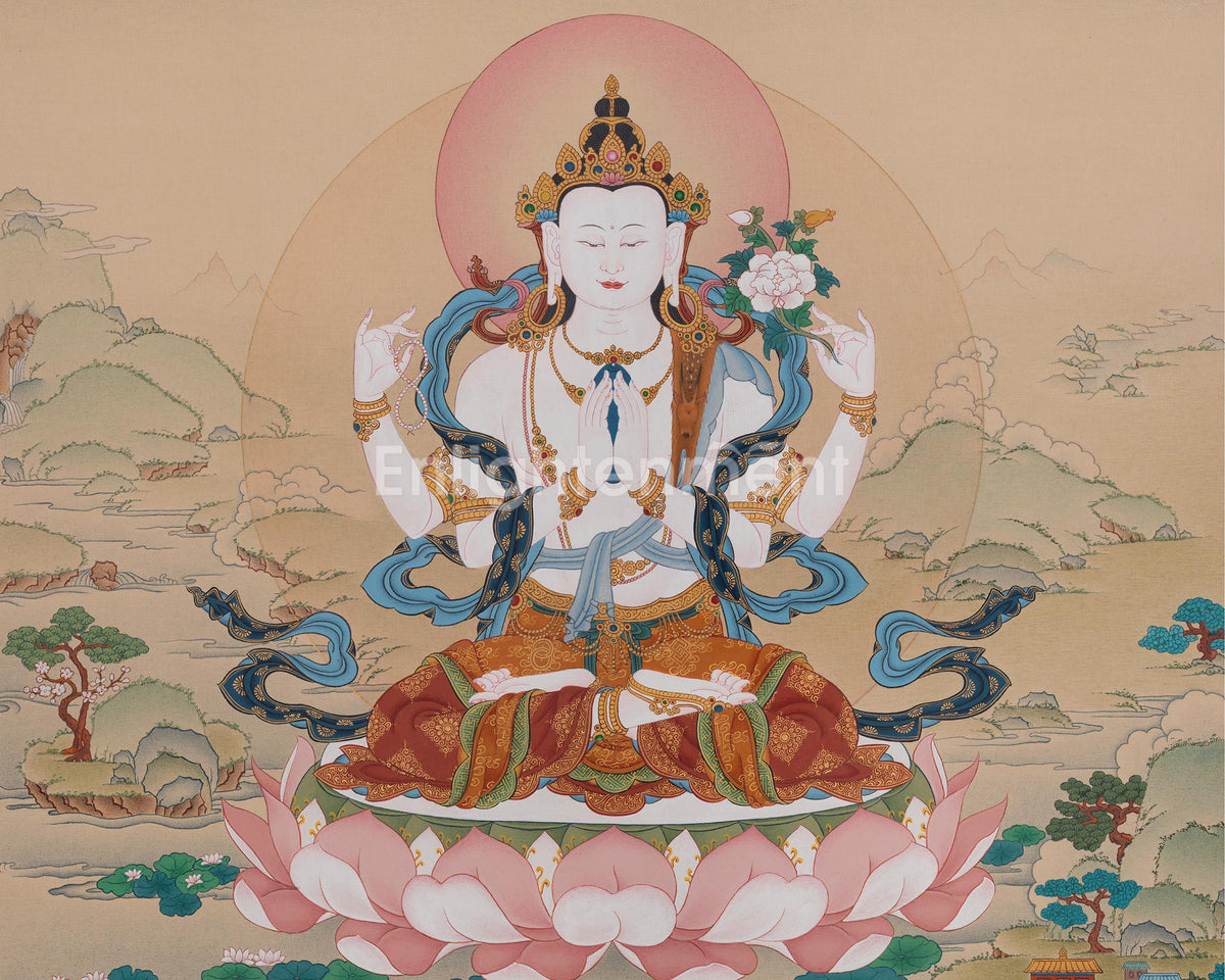 Compassion Deity Four Armed Chenrezig | Embodies the Boundless Compassion of All Buddhas