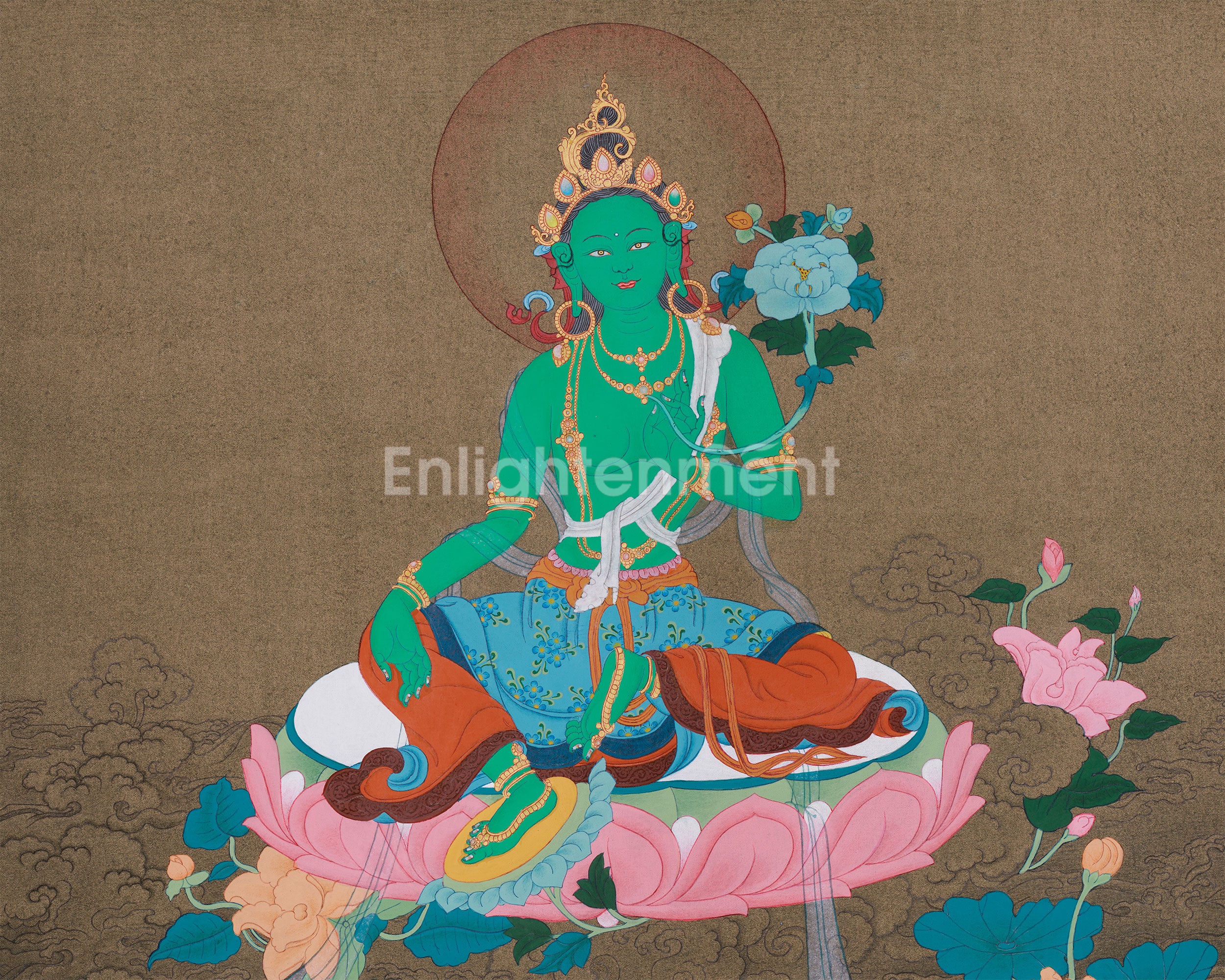 Traditional Green Tara Thangka | Buddhist Art of Compassion and Swift Protection