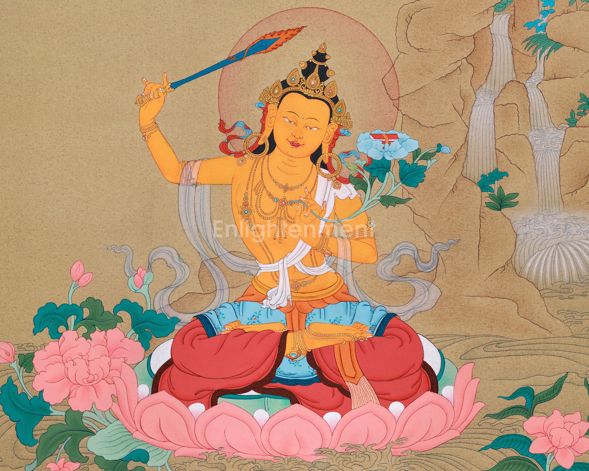 Manjushri Art | Himalayan Bodhisattva Thangka | Spiritual Wisdom and Enlightenment