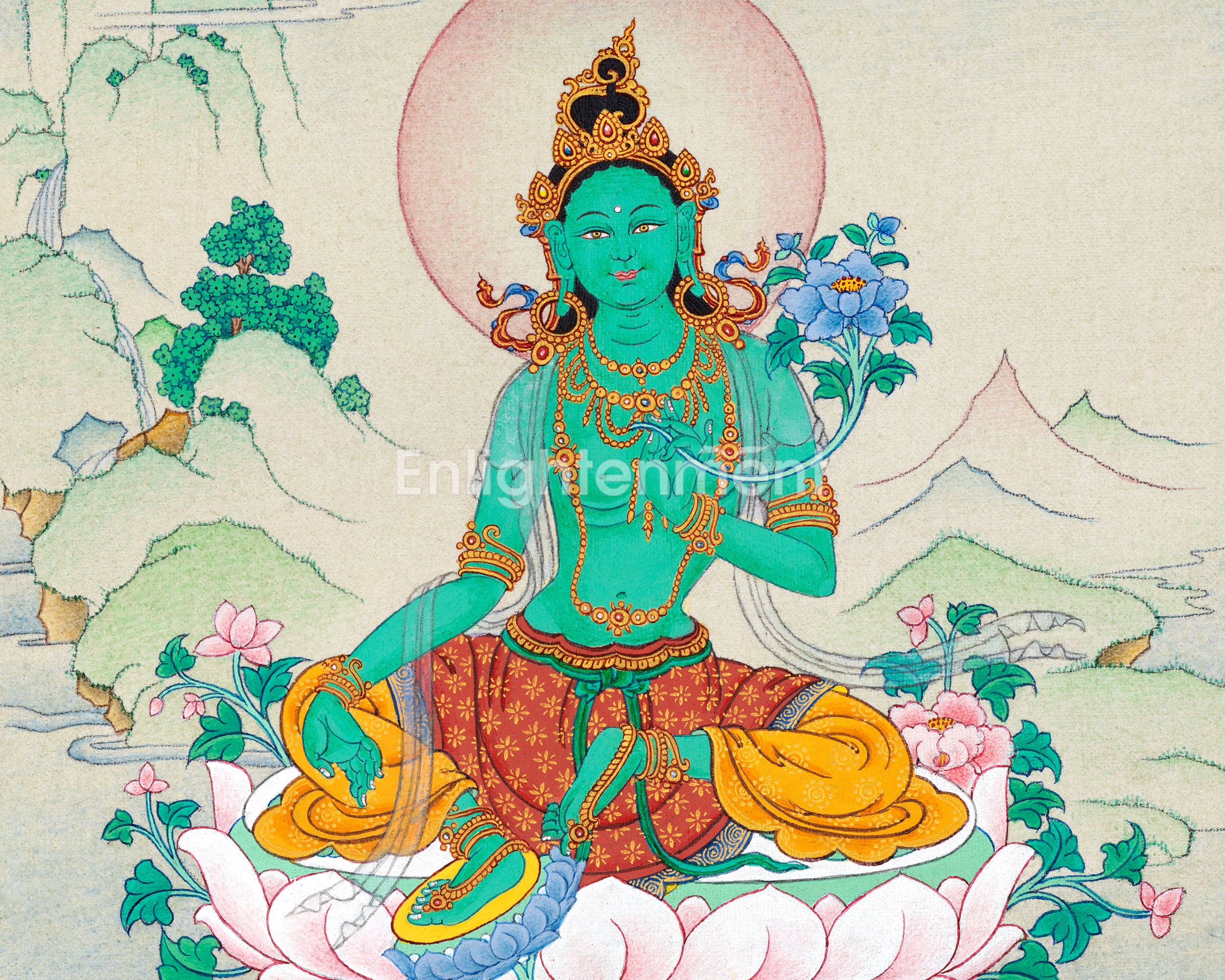 Small Green Tara Thangka Art