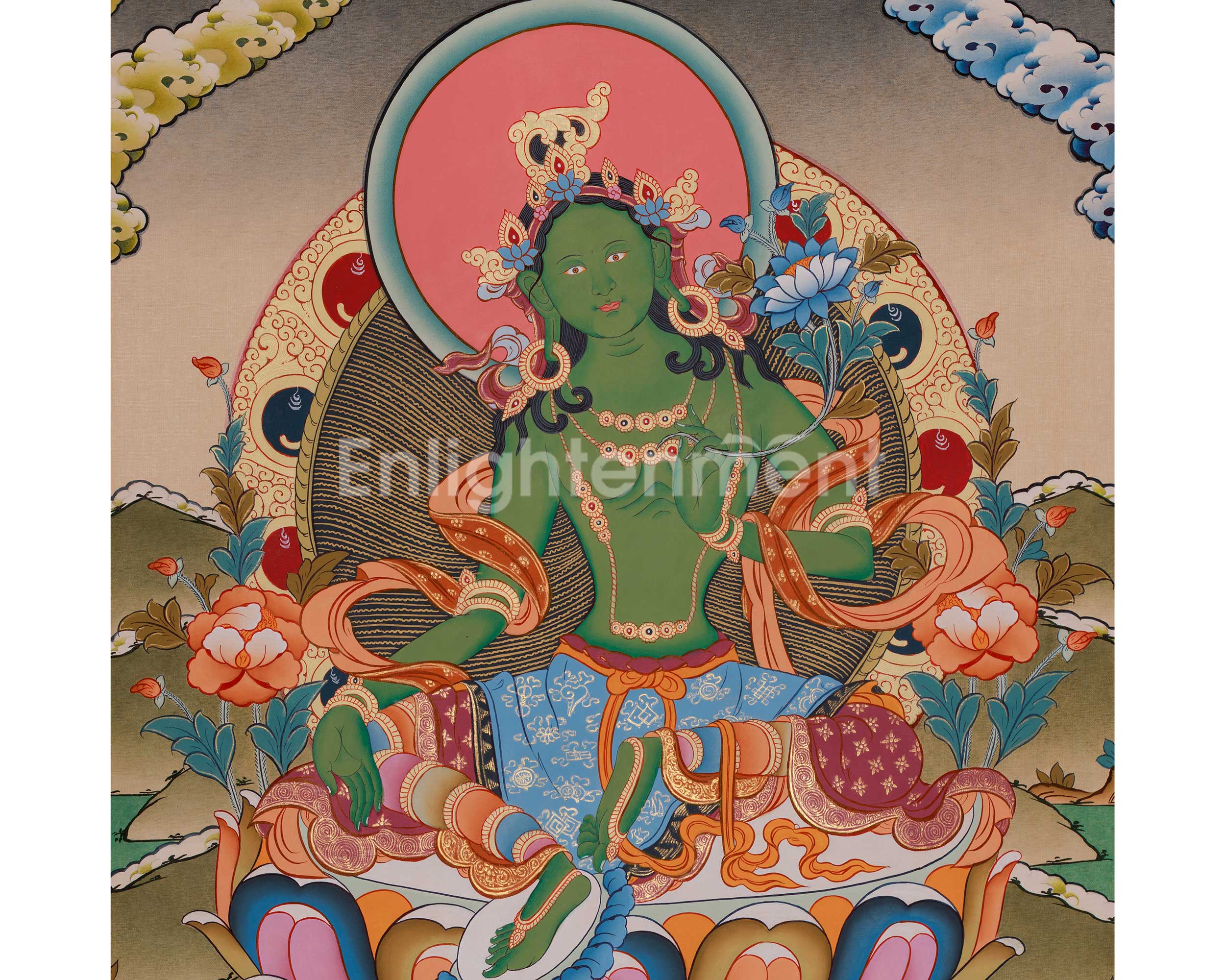 Beautiful Green Tara Thangka | Swift Compassion and Protection Deity
