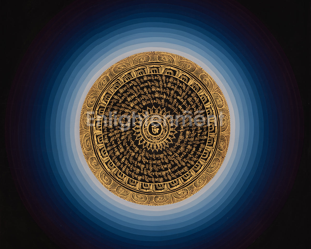 Mantra Mandala Tibetan Art | Hand-Painted Thangka | Spiritual Artwork