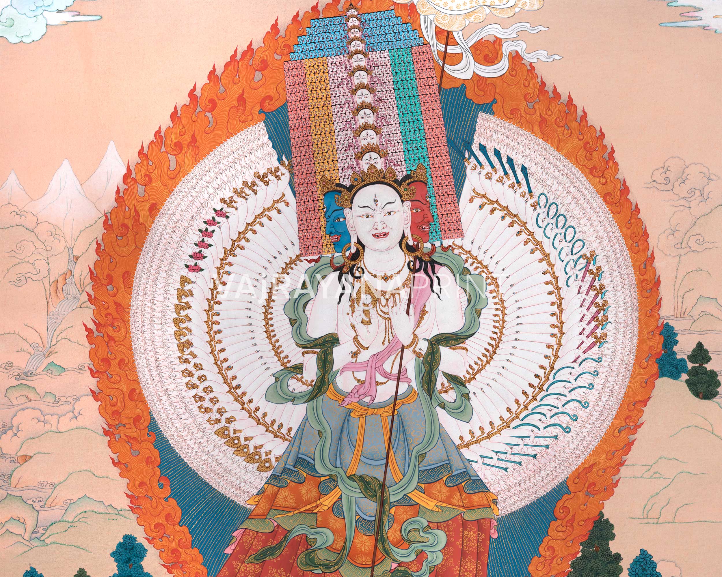 Dukar Thangka Print | The White Umbrella Goddess | Traditional Artwork Of Protective Deity