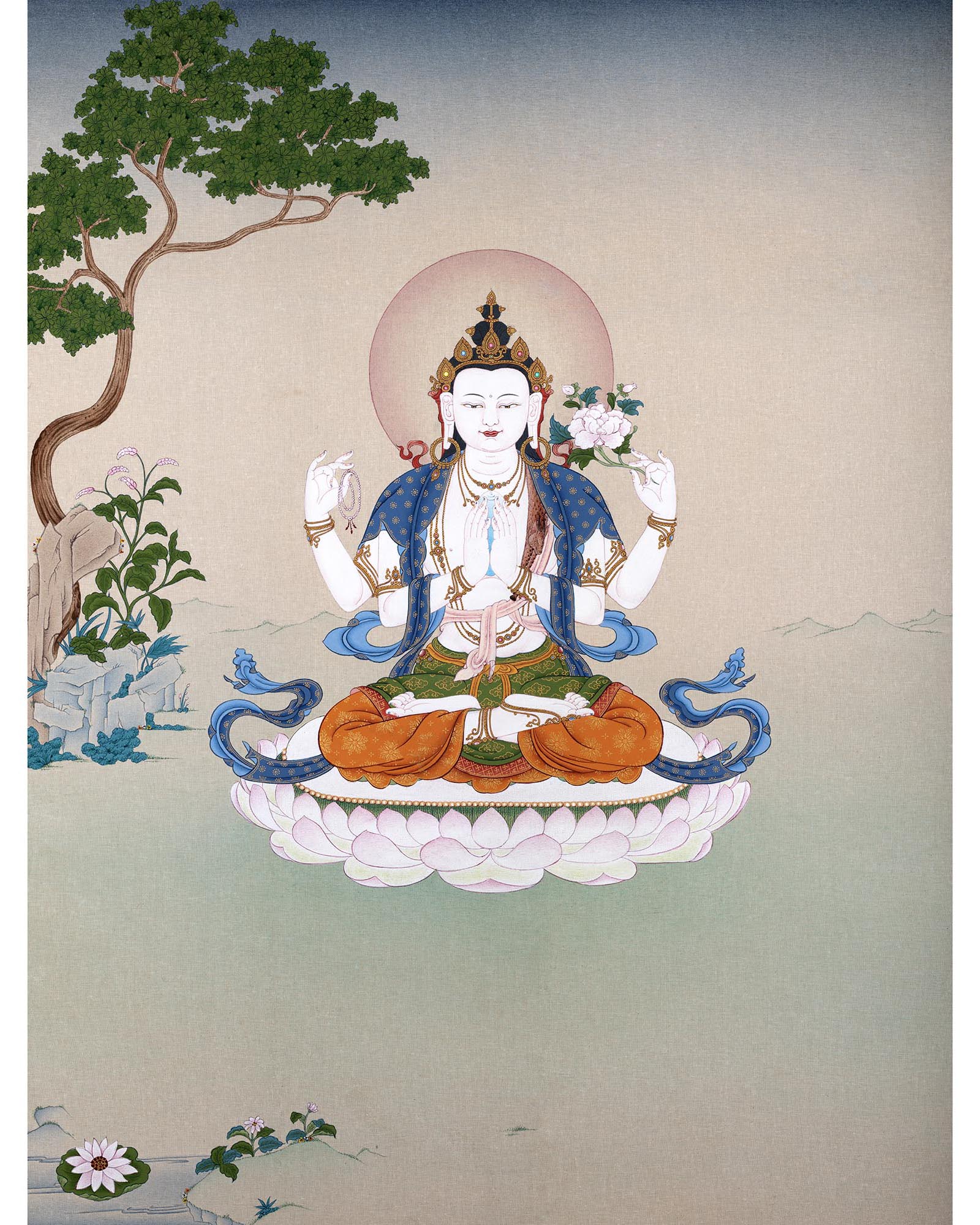 Four-Armed Chenrezig Thangka | Himalayan Bodhisattva Painting