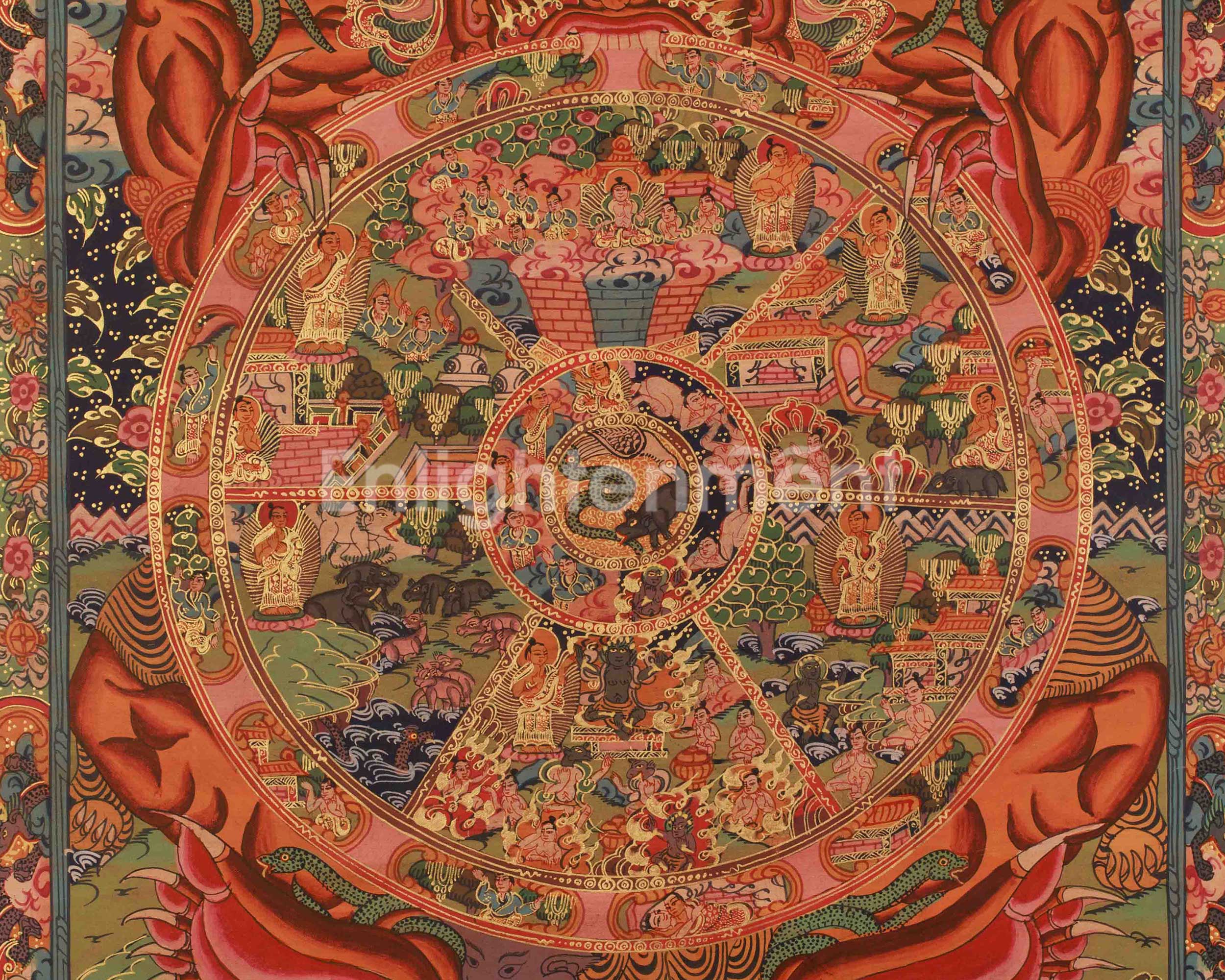 Wheel Of Life Artwork | Traditional Tibetan Bhavachakra Thangka | Buddhist Meditation Altar