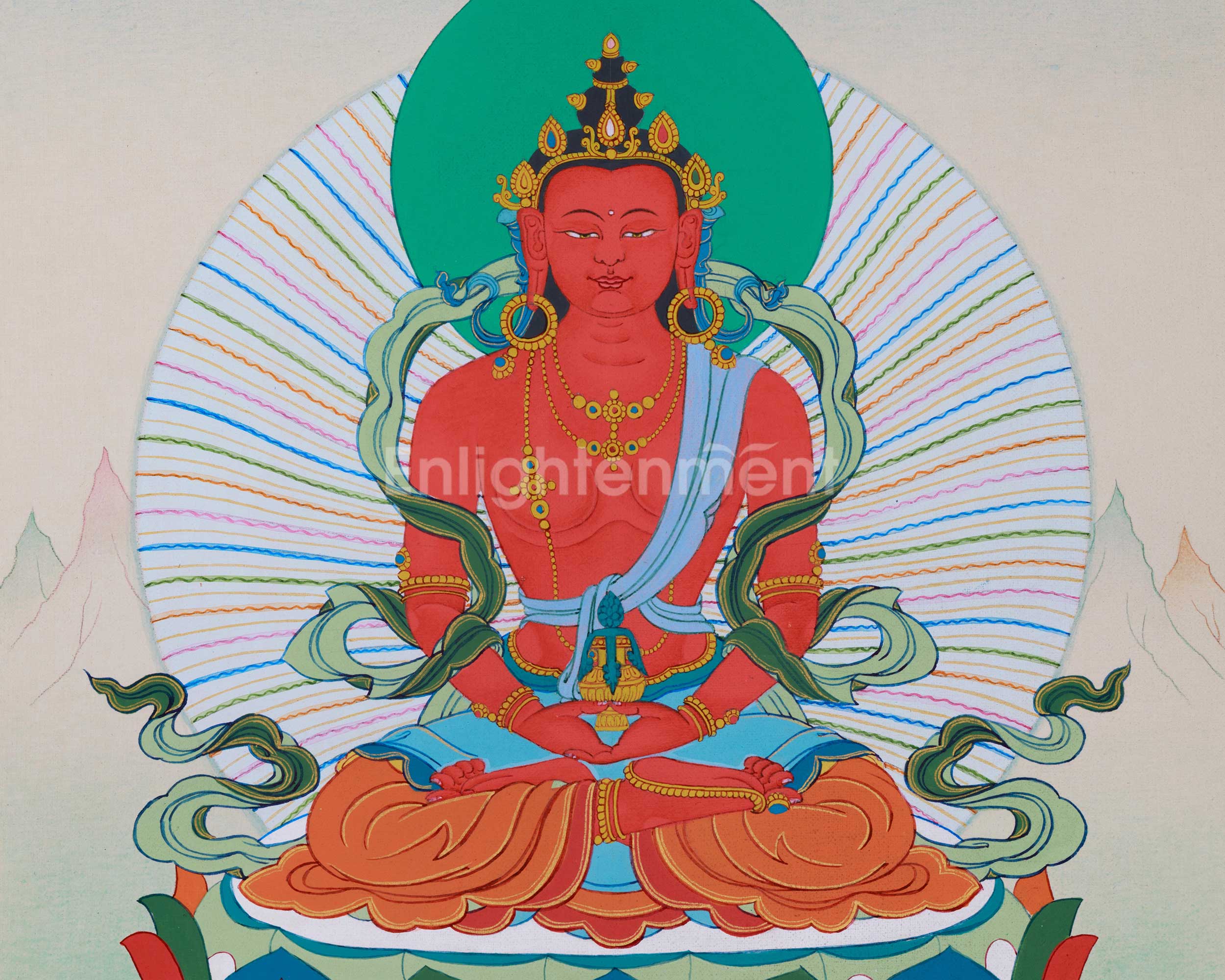 Eternal Bliss: Hand-Painted Amitayus Thangka - With Brocade