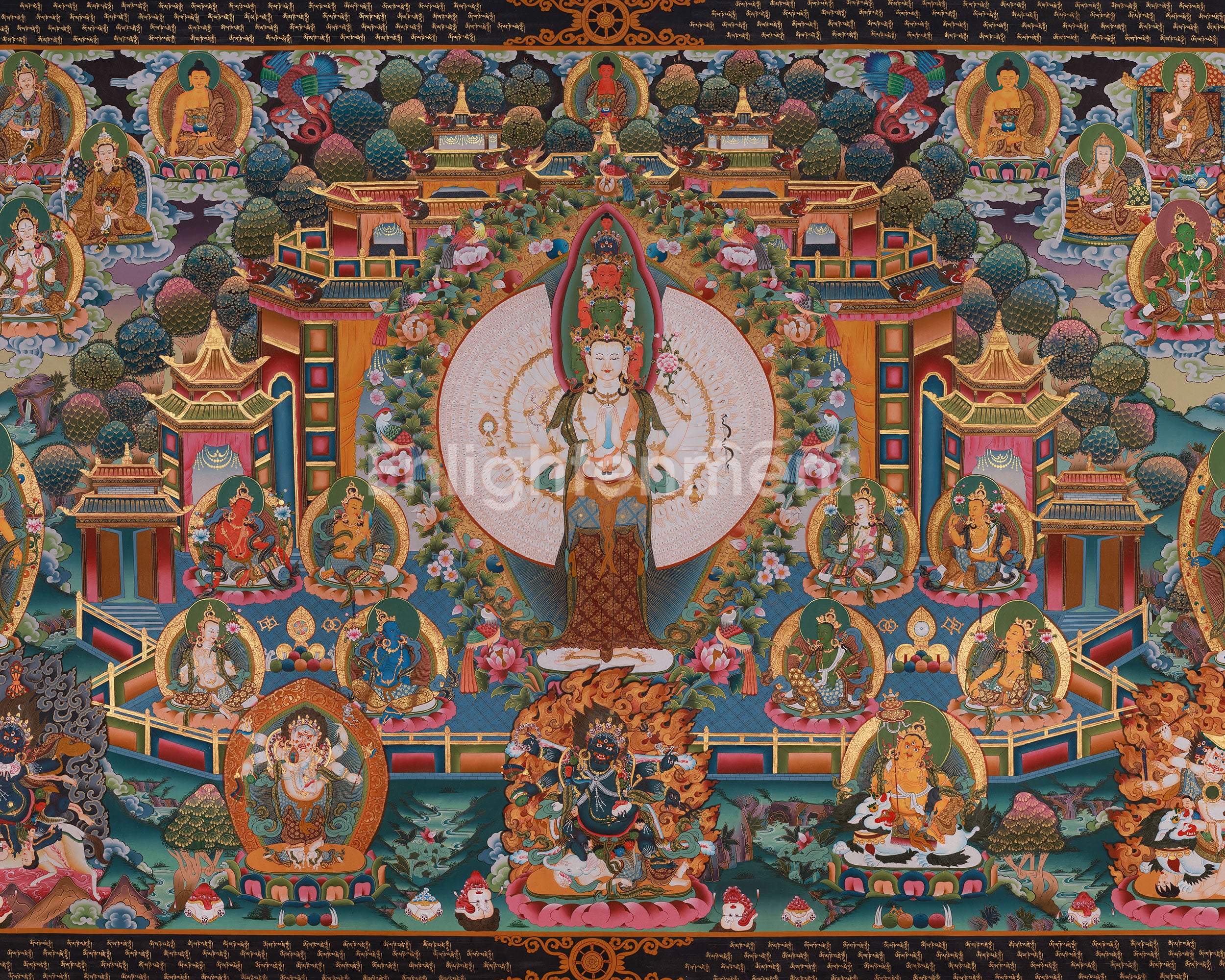 1000 Armed Chenrezig Art | Avalokiteshvara Thangka | Buddhist Deity