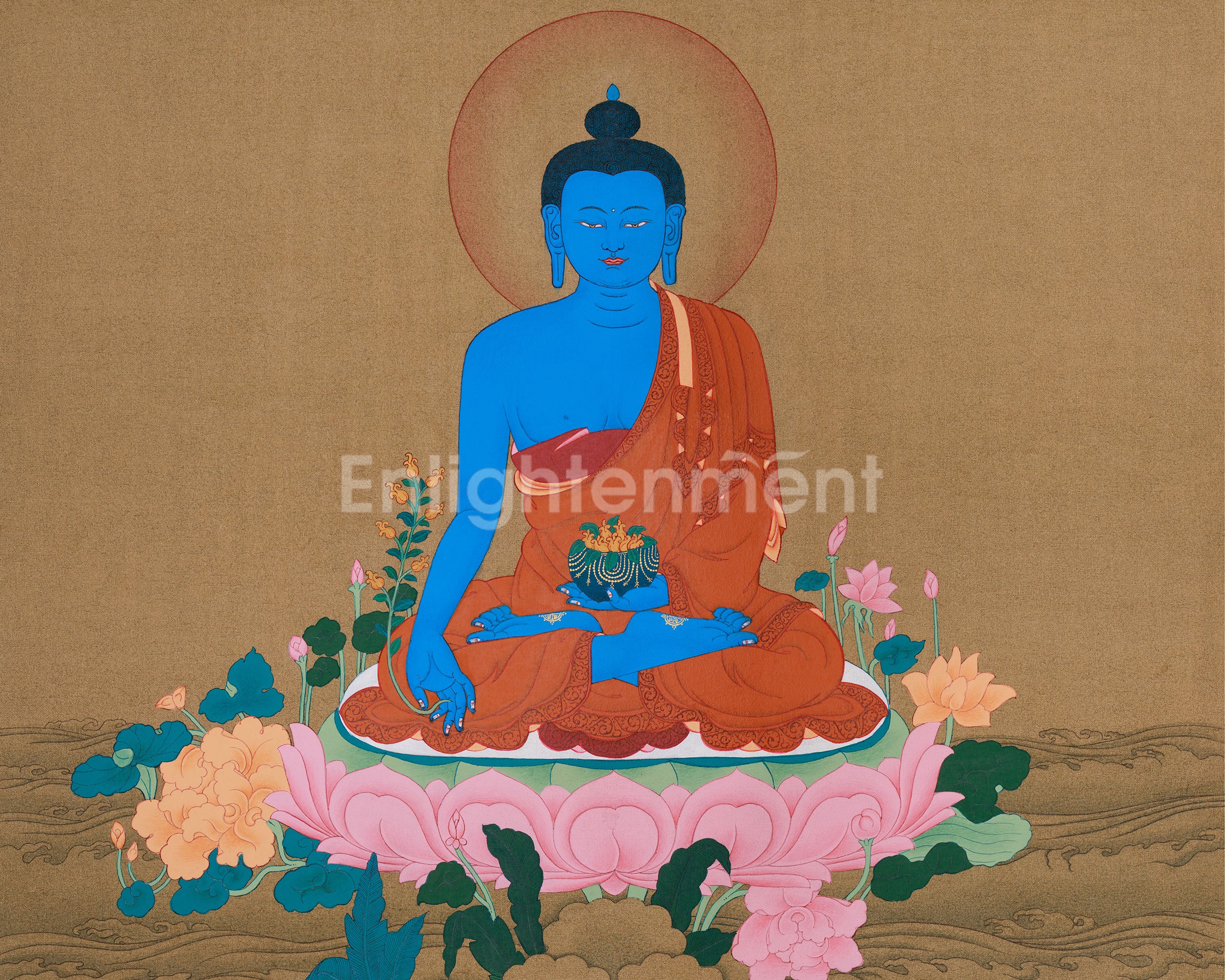 Healing Buddha Artwork | Traditional Tibetan Medicine Buddha Thangka