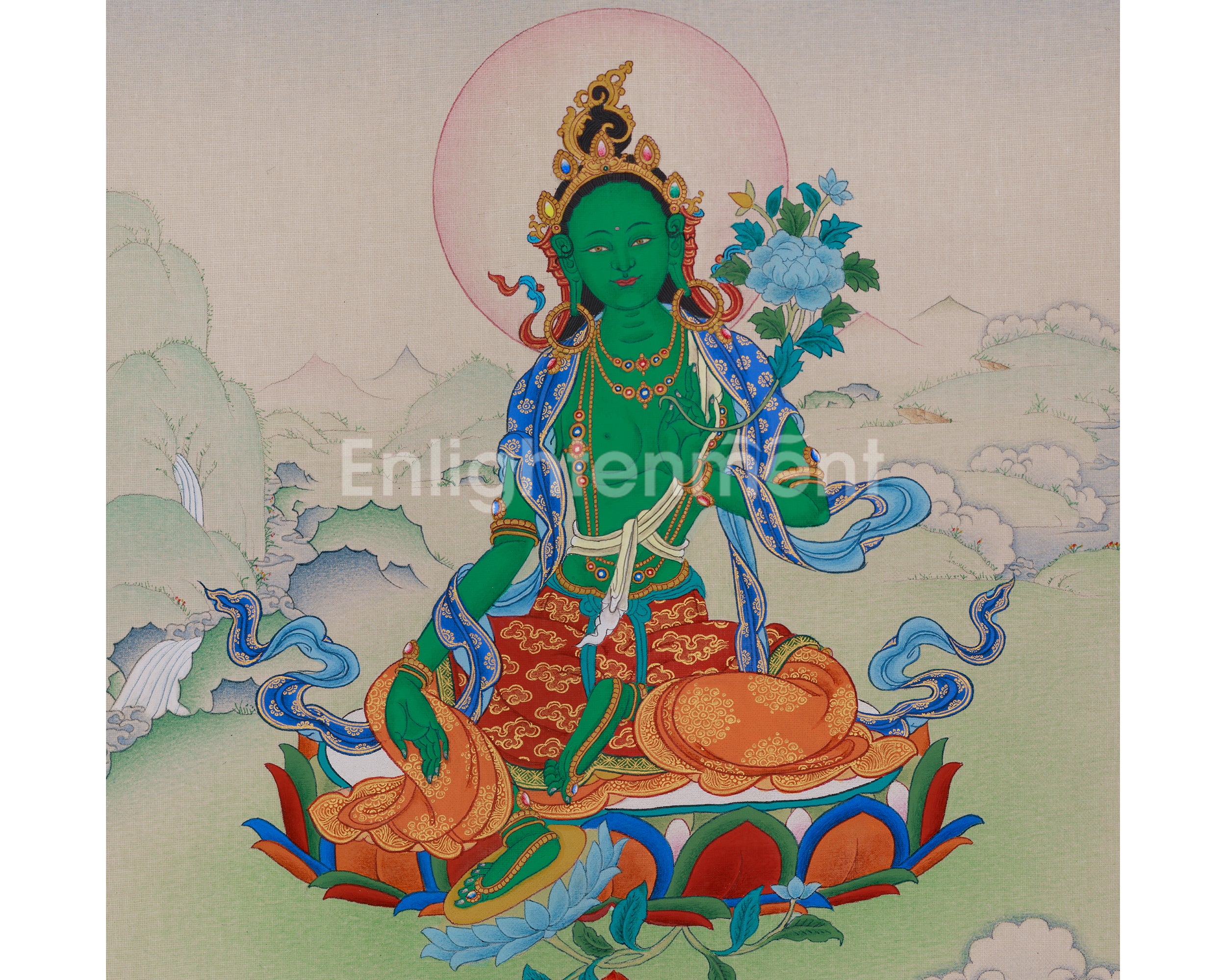 Peaceful Deity Green Tara Thangka | Enlightenment Goddess