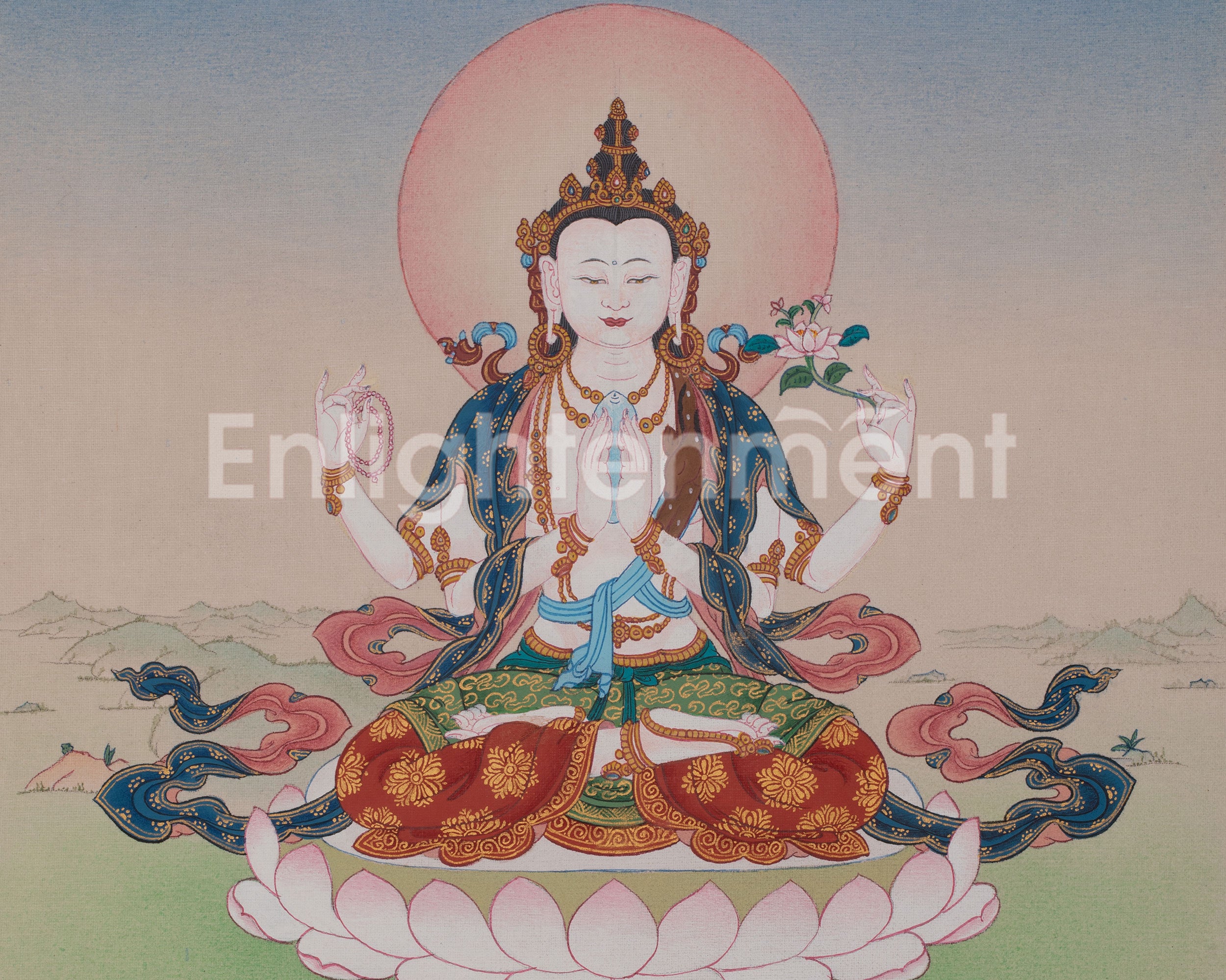 Bodhisattva Chenrezig Artwork | Tibetan Compassion Thangka | Embodiment of Universal Love