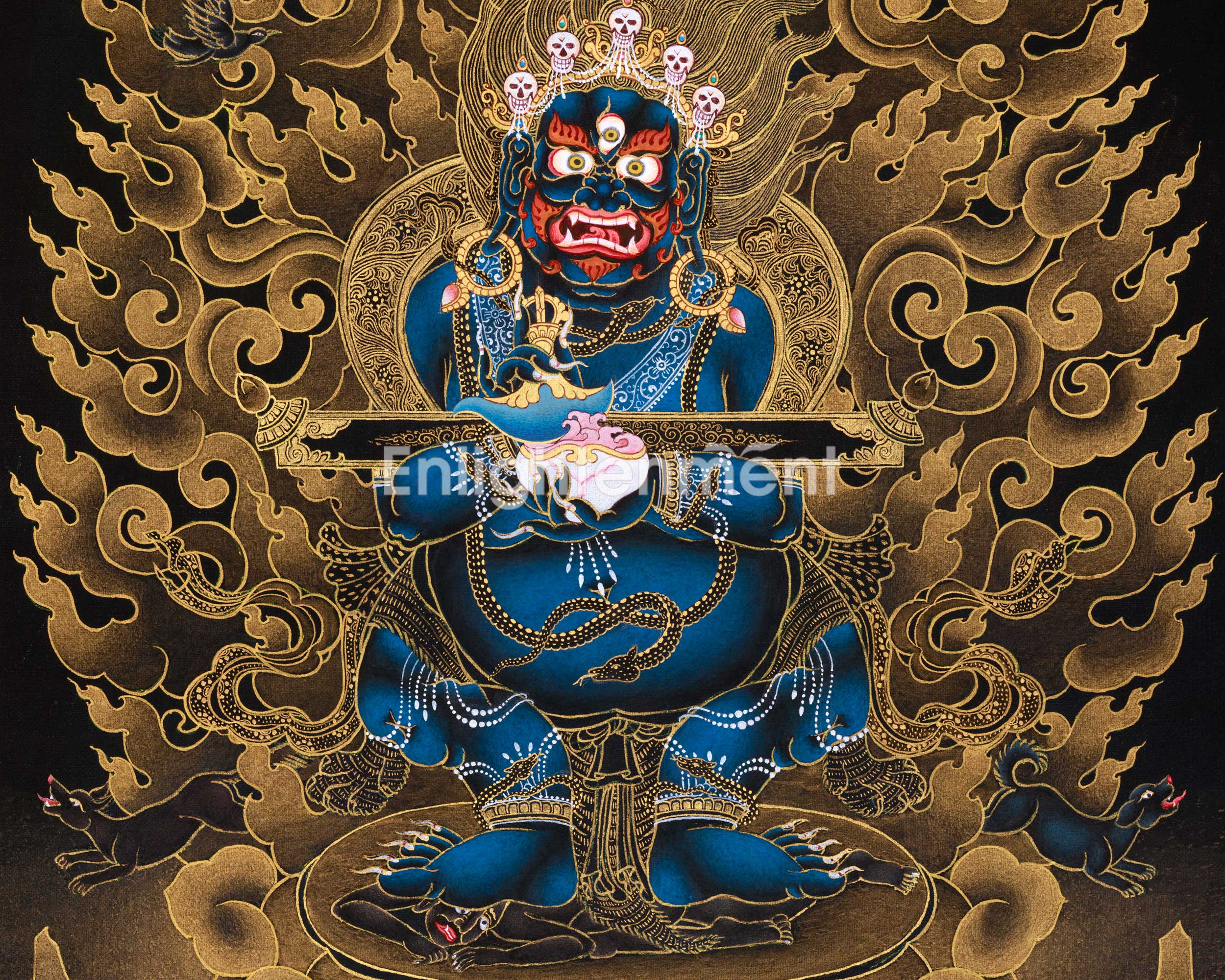 Handpainted Sakya Mahakala Thangka in 24K Gold