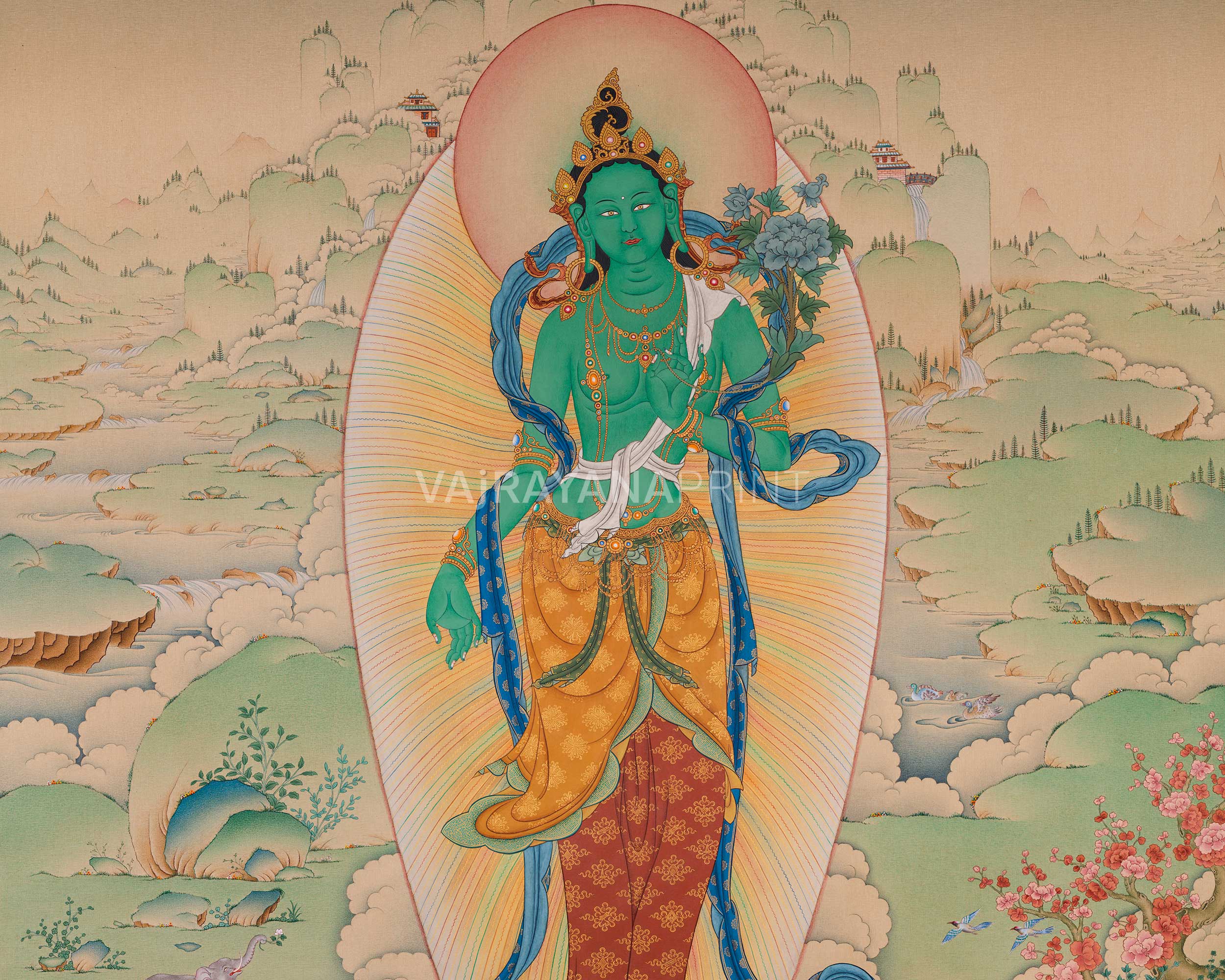 Standing Green Tara Thangka | Digital Thangka Canvas Print