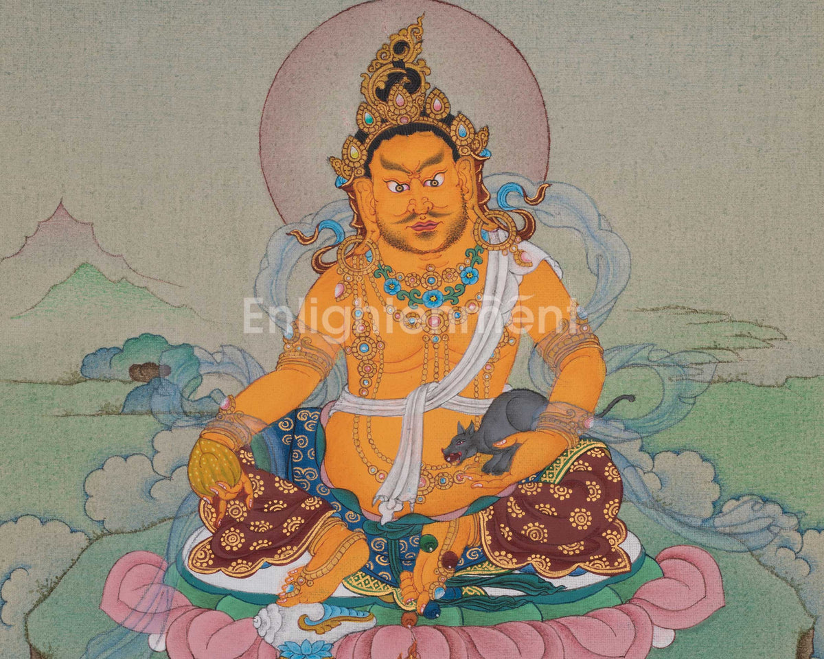 Dzambhala God of Wealth Thangka | Sacred Tibetan Buddhist Prosperity Painting