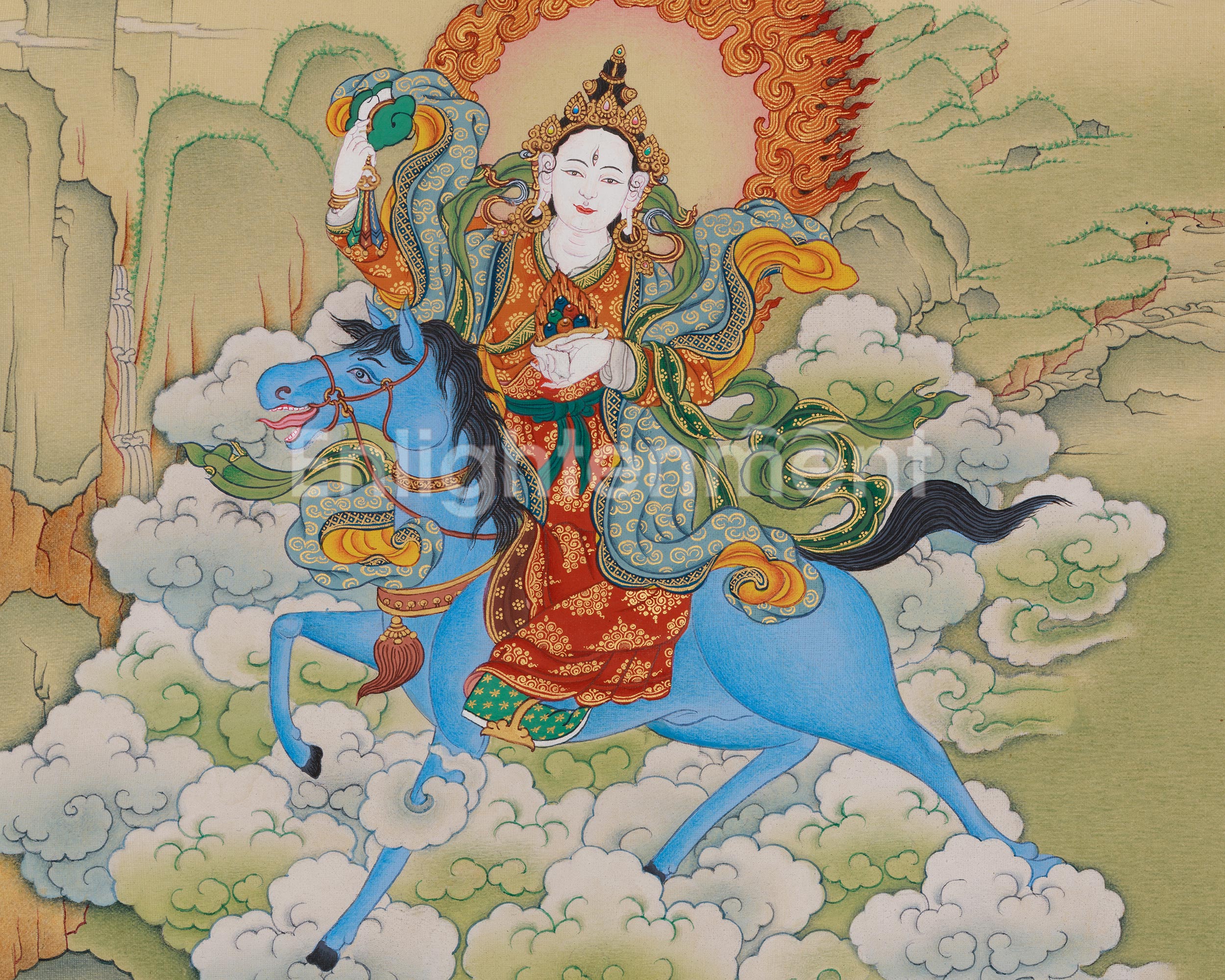 Achi Chokyi Drolma with Jigten Sumgon Thangka | The Protector Deity and Revered Teacher