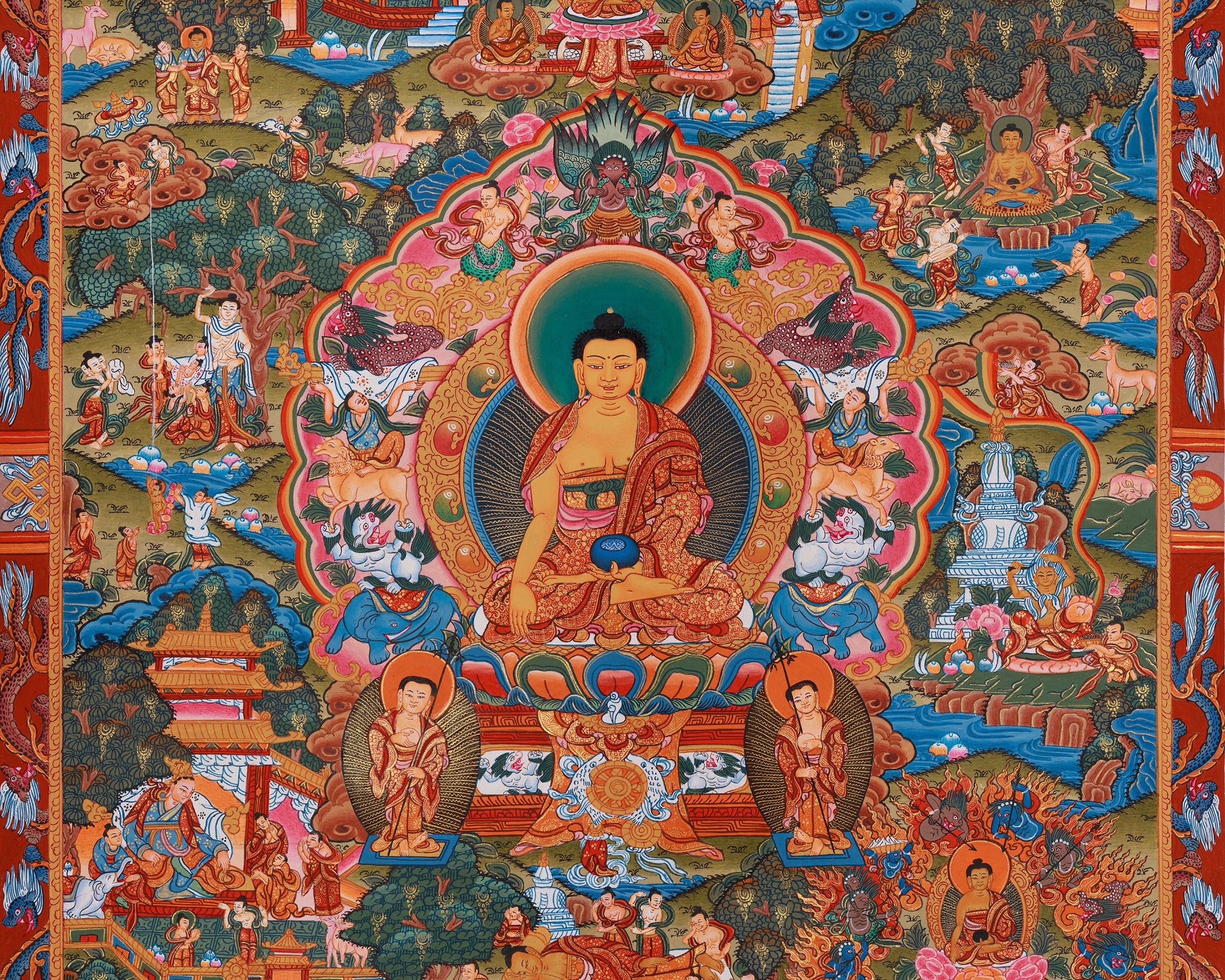 Exquisite Buddha's Life Story Thangka | A Meditative Guide to Enlightenment