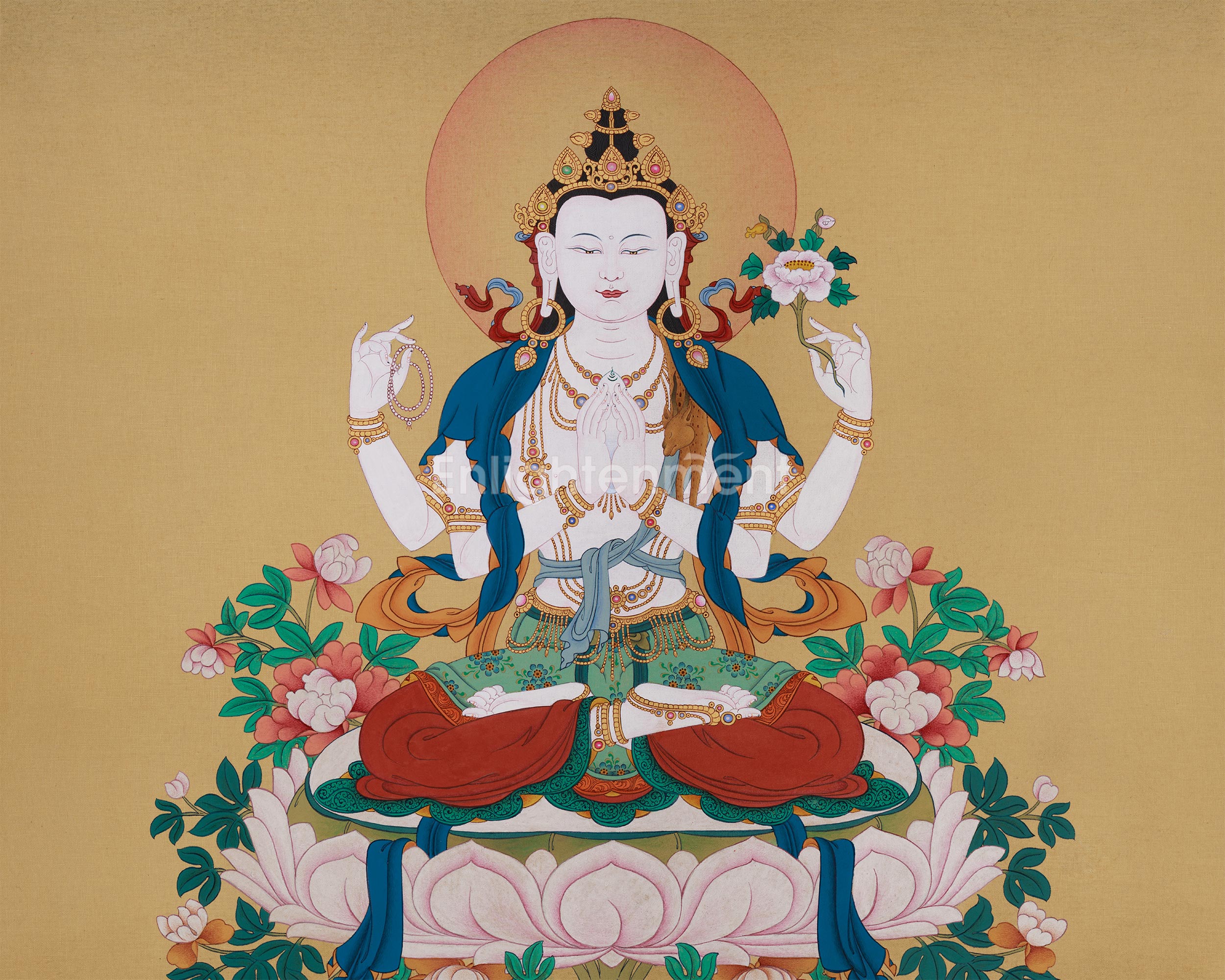4-Armed Bodhisattva Chenrezig | Premium Thangka of Compassion | LHASA Stone