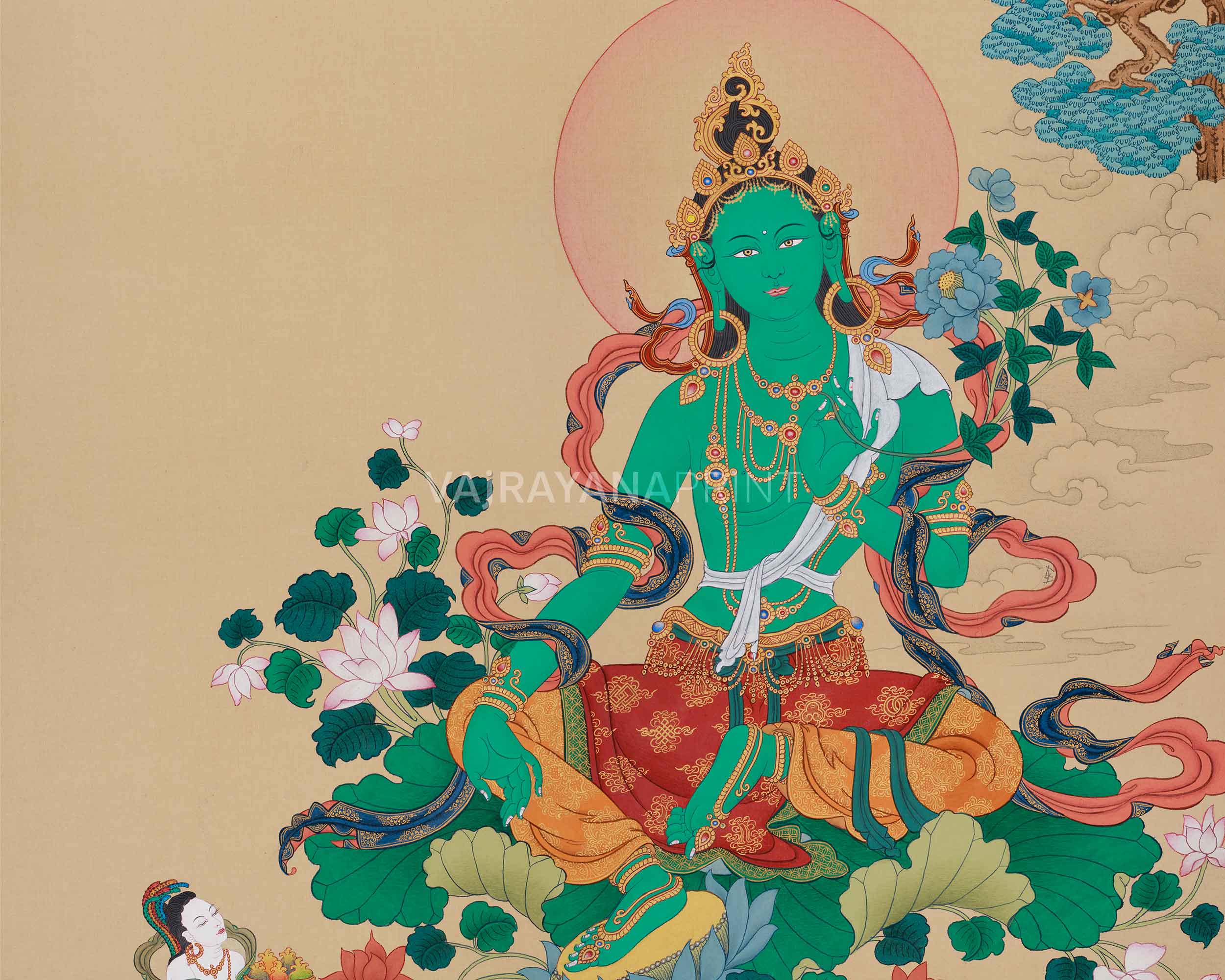 Shyama Tara Thangka Print | Green Tara | Enlightened Female Buddha