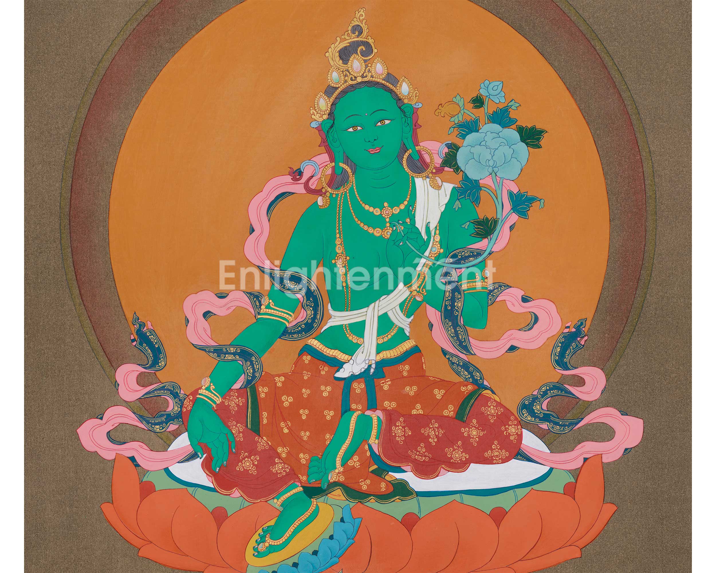 Tibetan Bodhisattva Green Tara Painting | Goddess of Compassion and Swift Action
