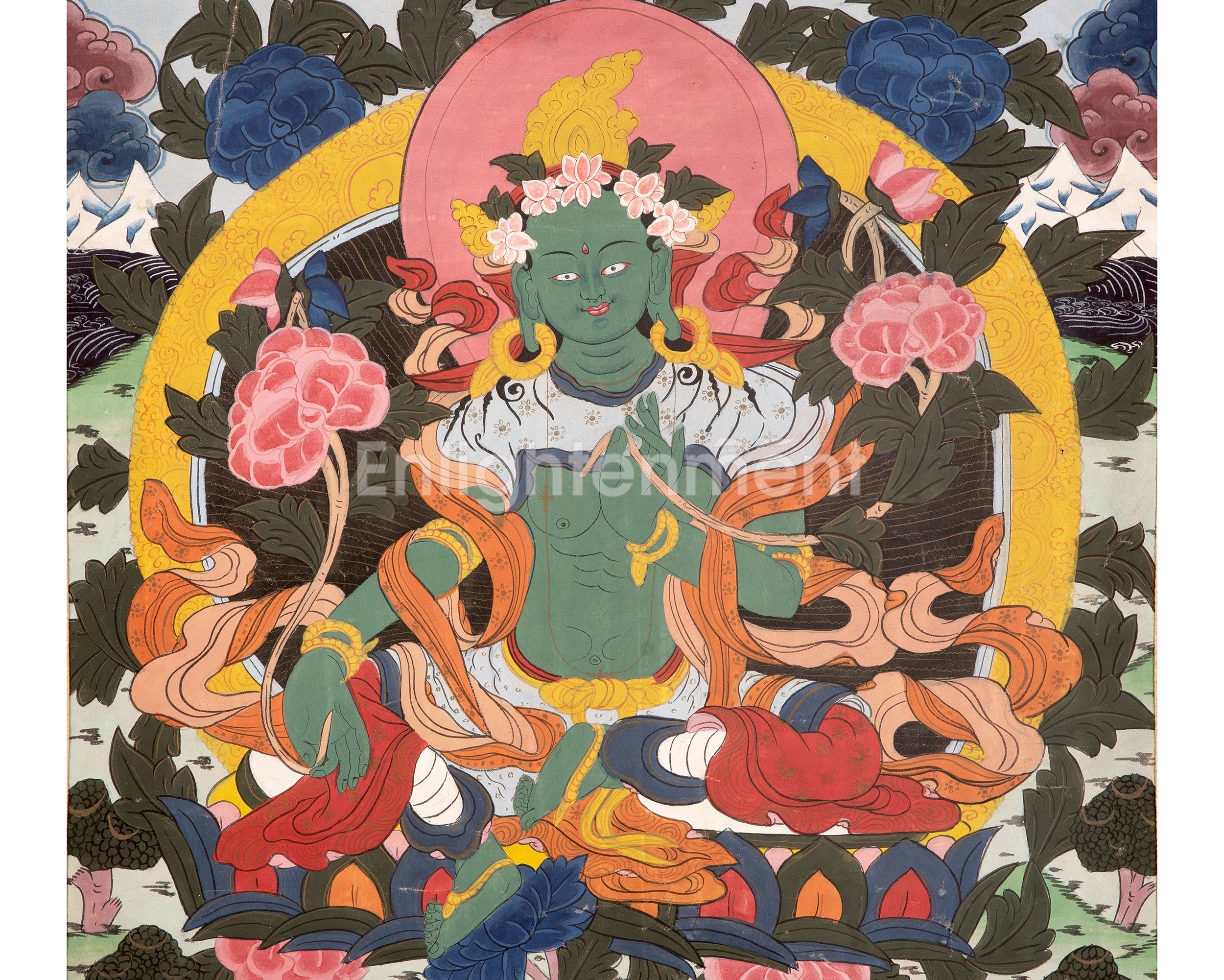 Rare Green Tara Thangka | Vintage Tibetan Wall Decor