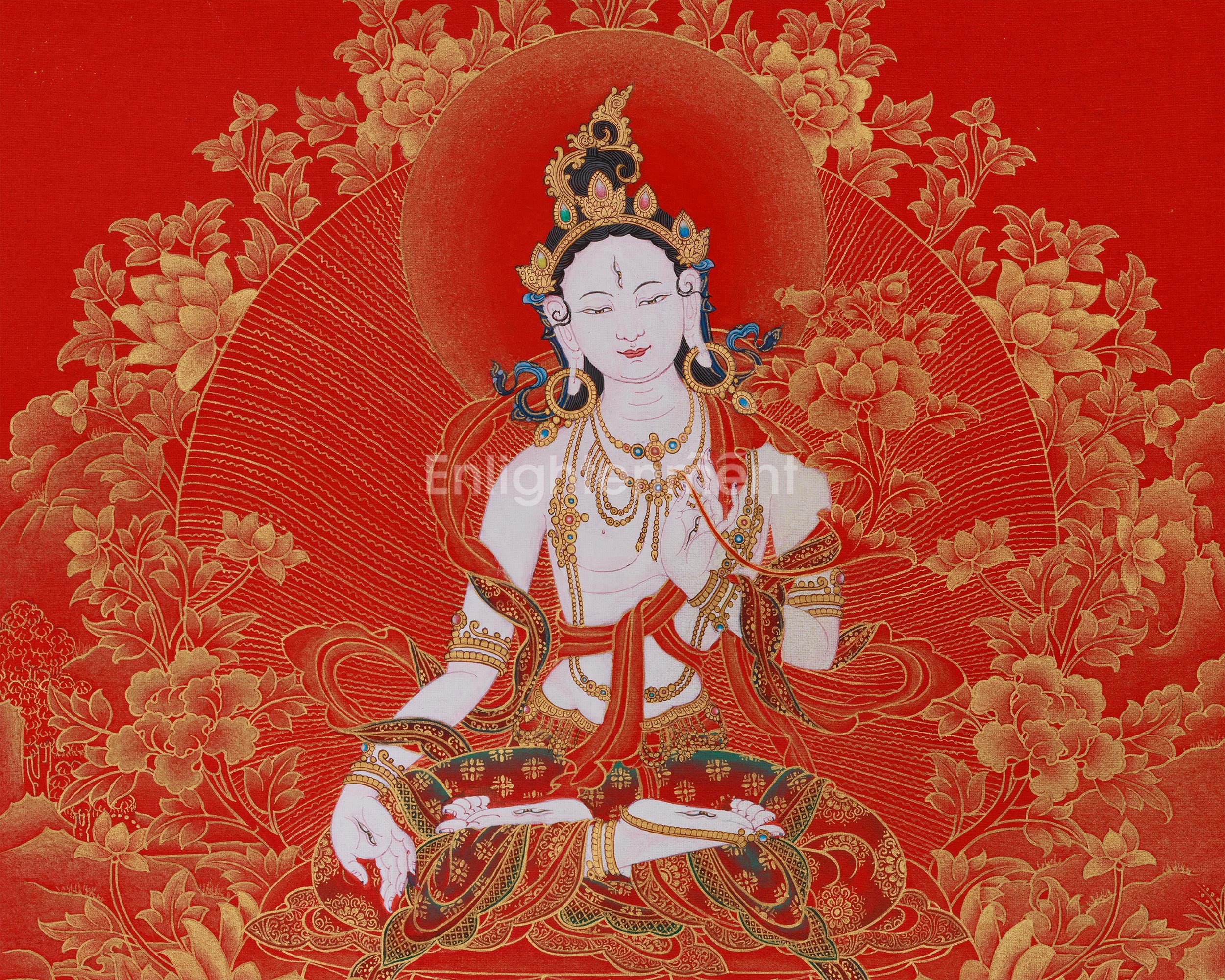 Golden White Tara Goddess Thangka | Divine Mother of Long Life