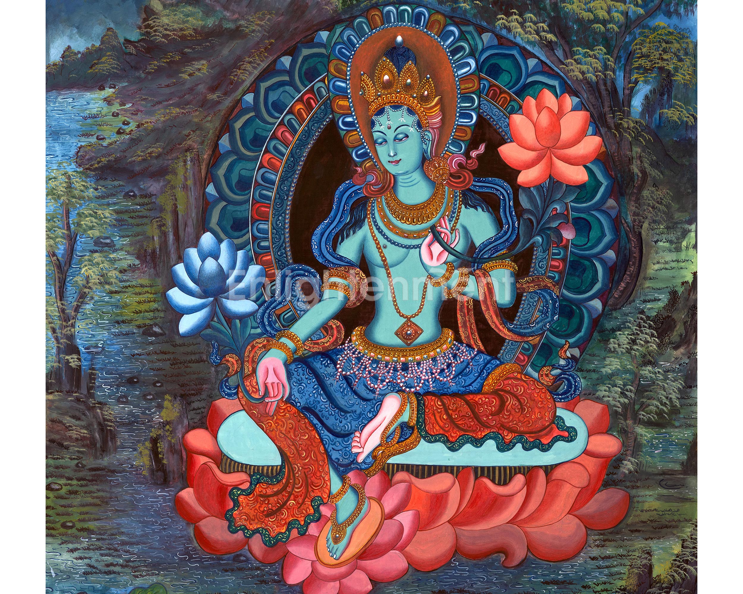 Mother of all Buddhas, Shyama Tara | Buddhist Goddess Paubha Art