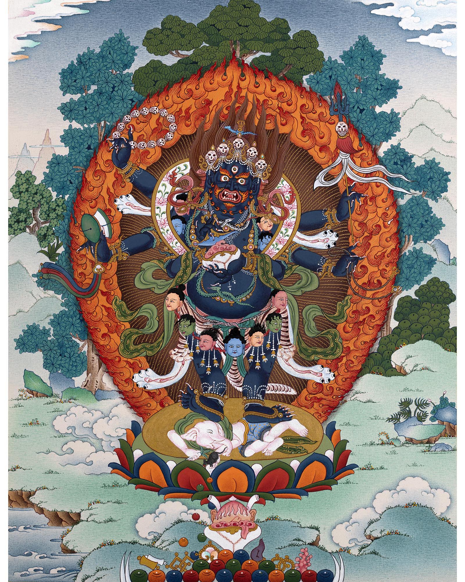 Mahakala Thangka | Six Armed Shangpa Kagyu Painting